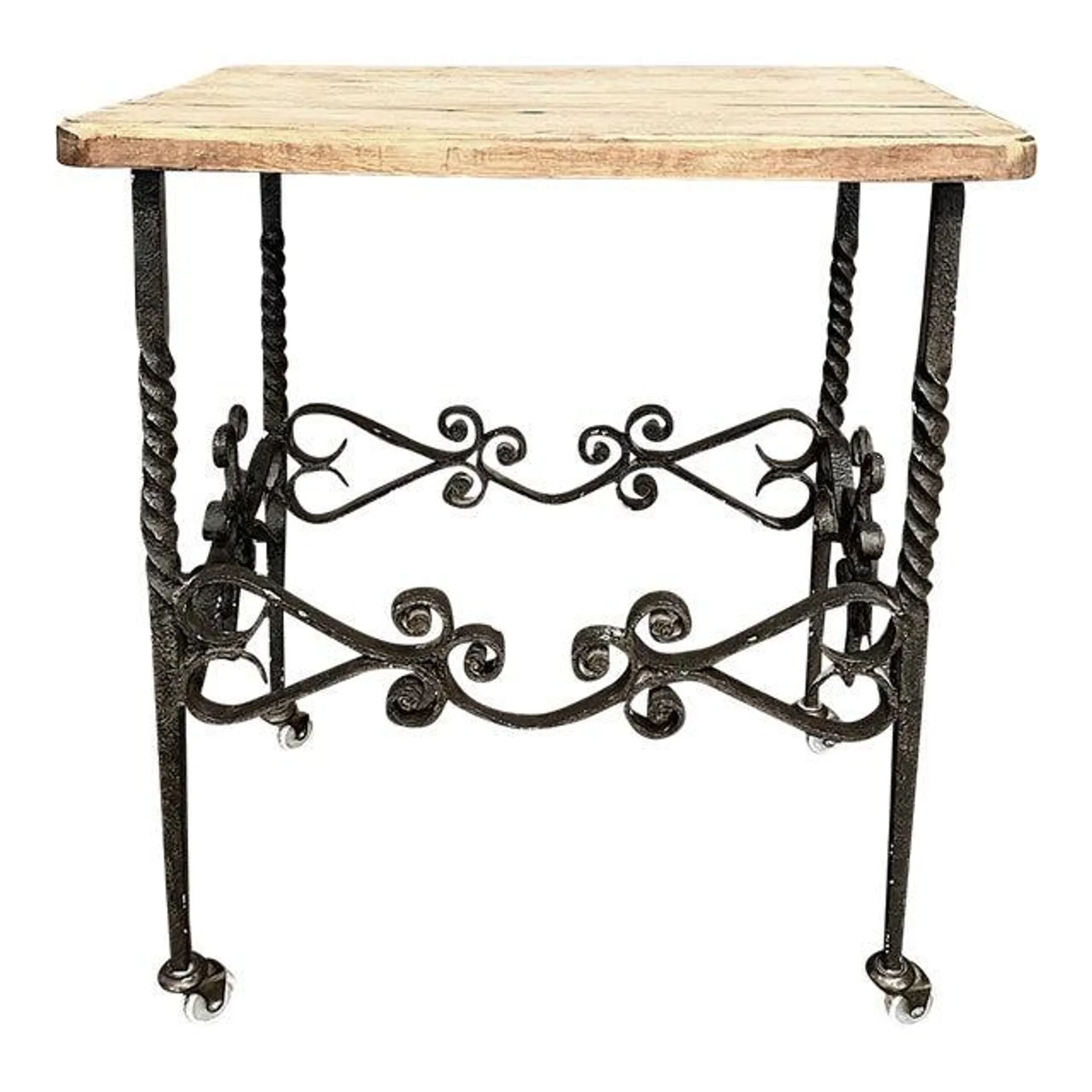 ﻿Antique Rustic Butcher Block Wrought Iron Dessert Table