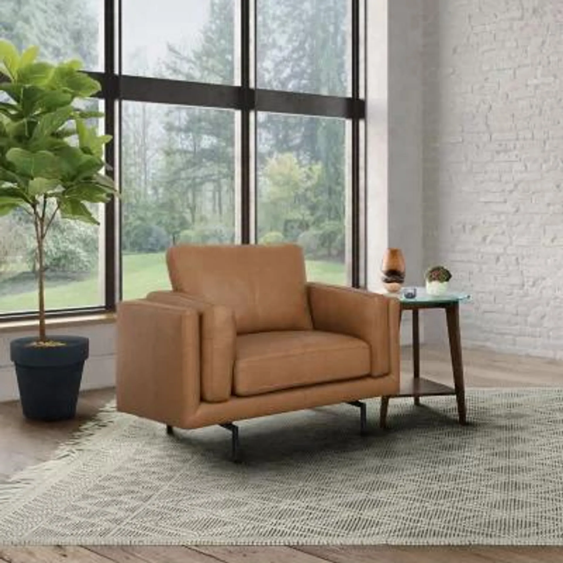 Landon Top-Grain Leather Chair, Camel