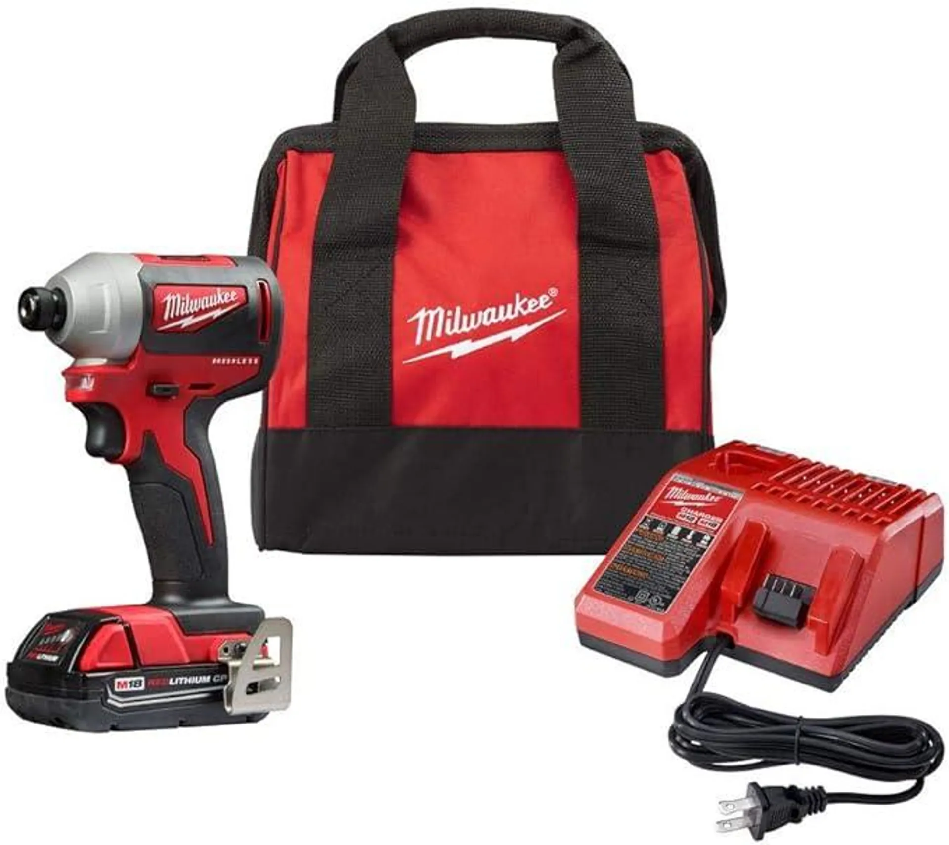 Milwaukee 2850-21P M18 Brushless Lithium-Ion Compact 1/4 in. Cordless Hex Impact Driver Kit (2 Ah)