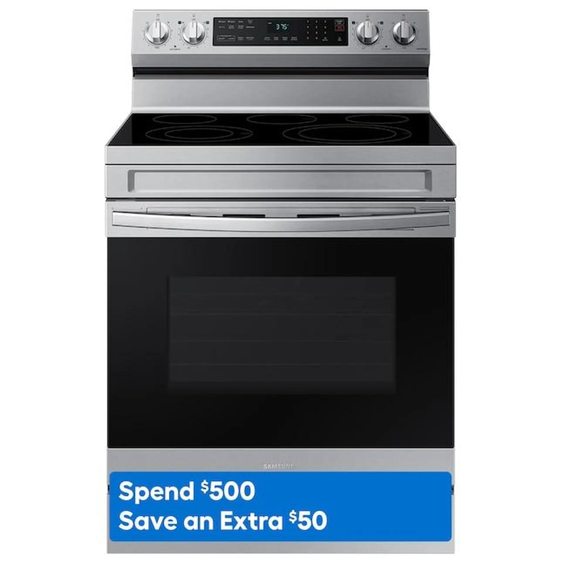 Samsung 30-in Glass Top 5 Burners 6.3-cu ft Self-Cleaning Air Fry Convection Oven Freestanding Smart Electric Range (Fingerprint Resistant Stainless Steel)