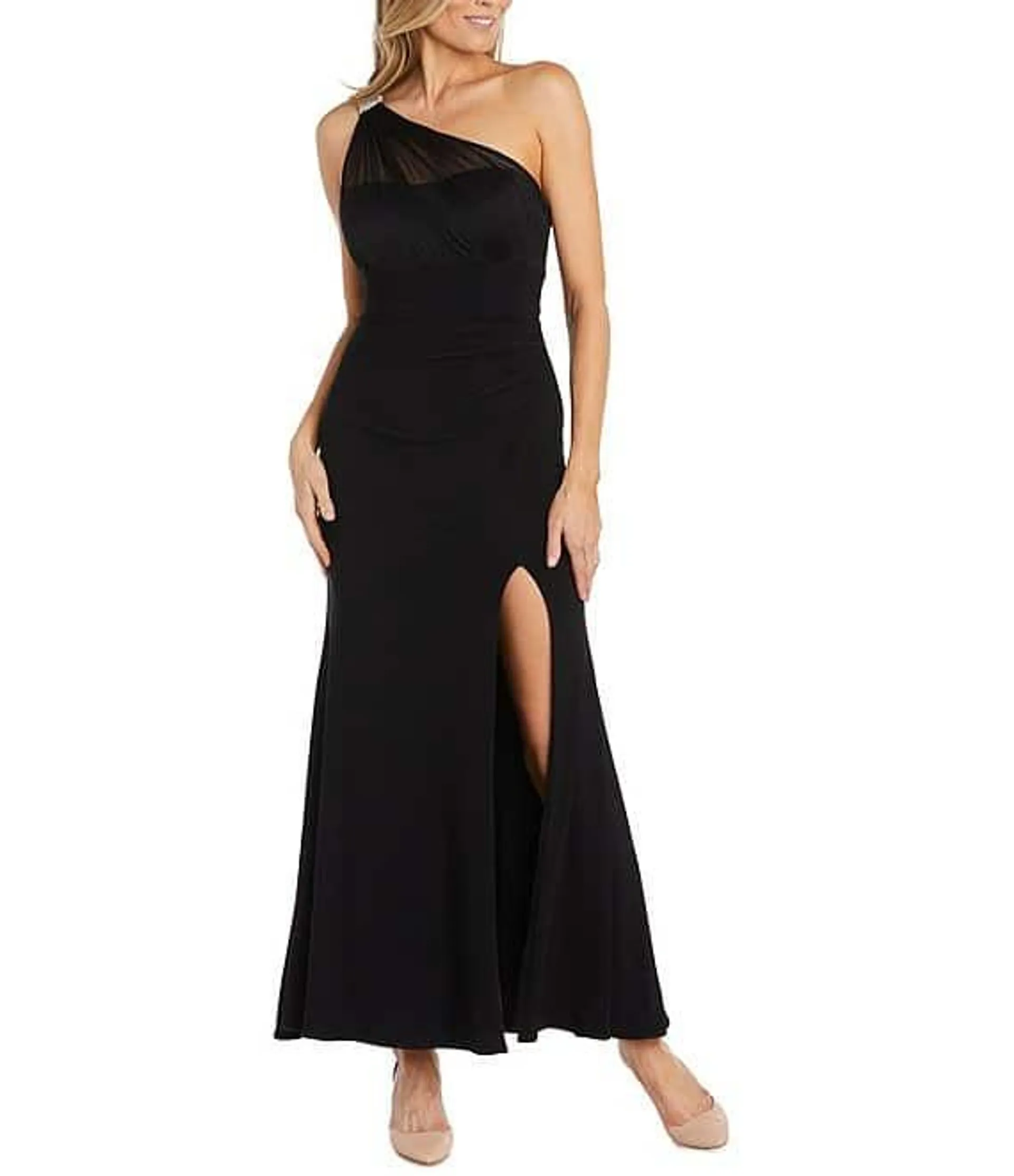 Sleeveless One Shoulder Rhinestone Embellished Draped Dress