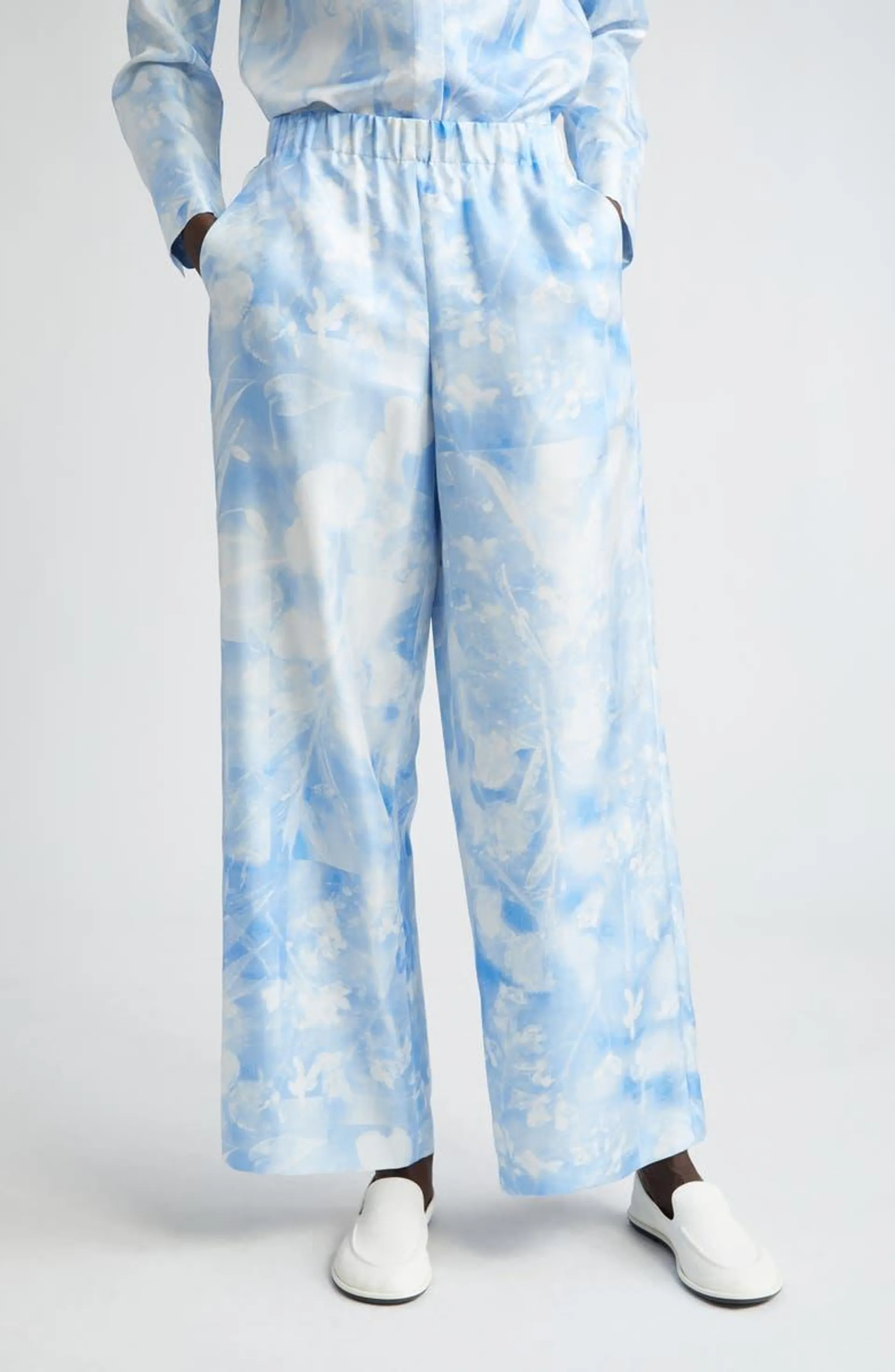 Riverside Silk Twill Wide Leg Pants