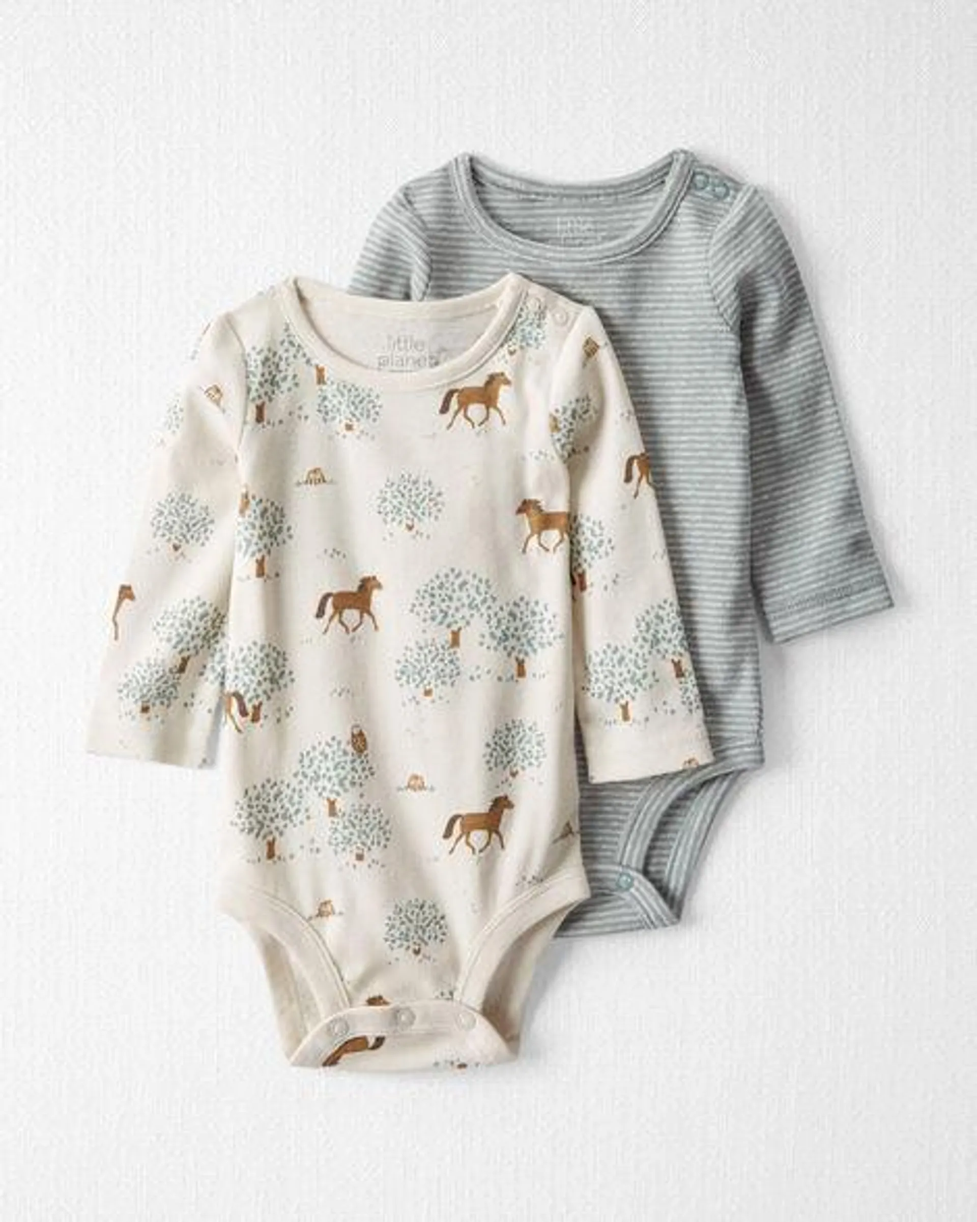 Baby 2-Pack Organic Cotton Rib Bodysuits in Wild Horses & Stripes