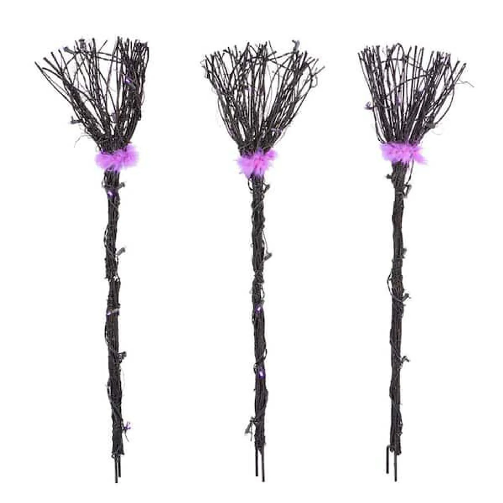 3 ft. Purple Pathway Lights with Black Broom and Purple Fur (3-pack)