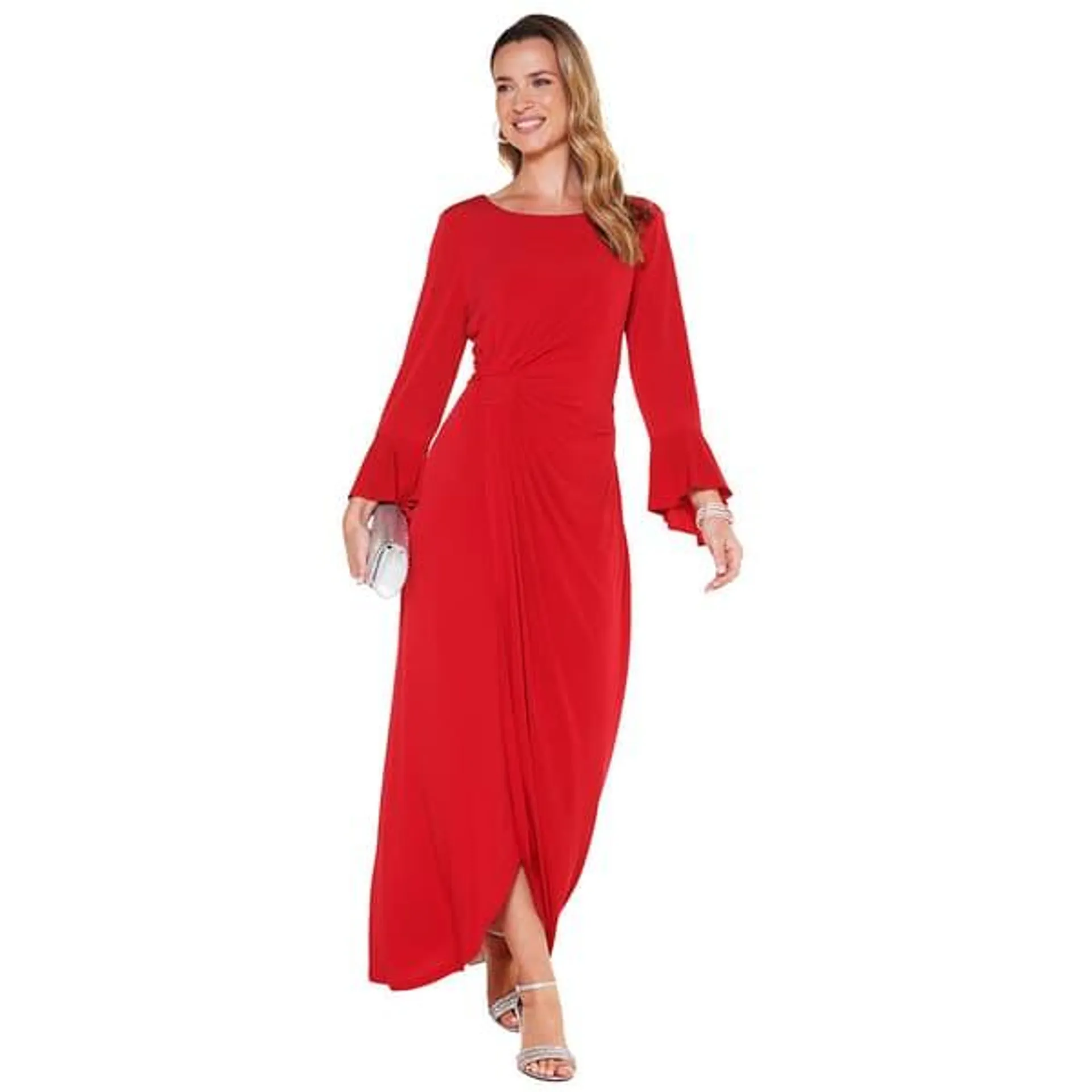 Womens Connected Apparel Bell Sleeve Side Ruched Evening Gown