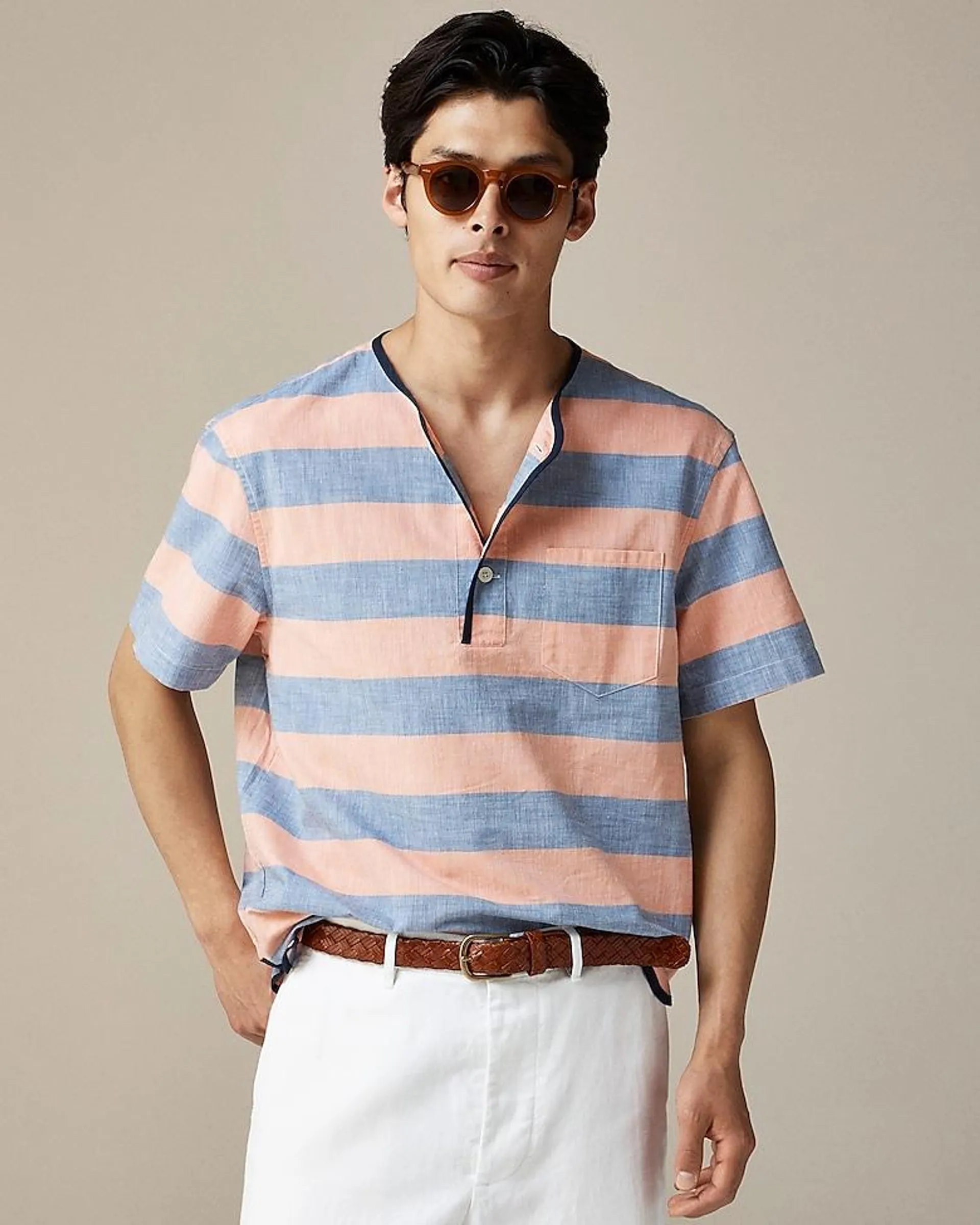 BEAMS PLUS X J.Crew short-sleeve chambray popover shirt in stripe