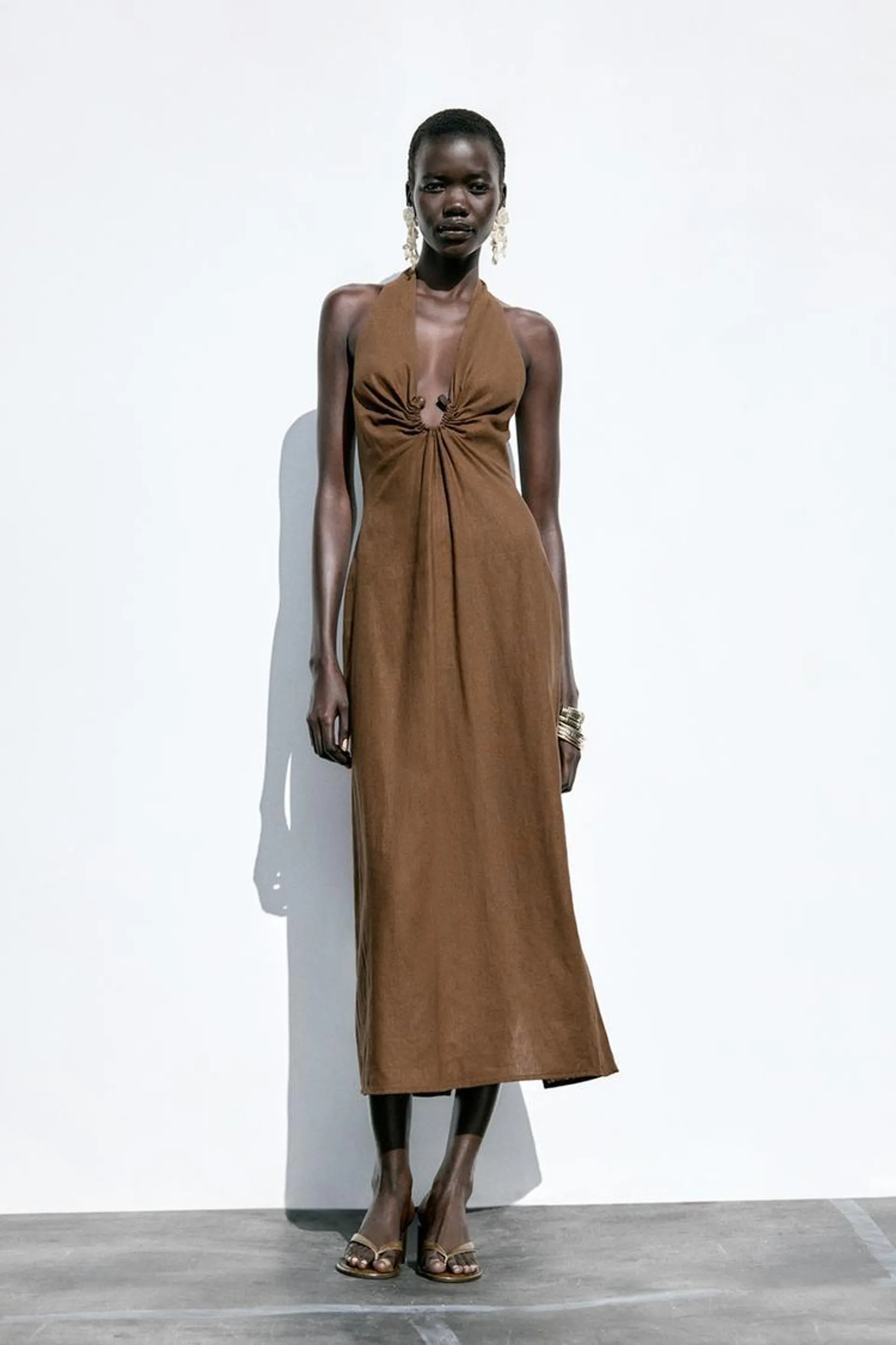 LINEN BUCKLE MIDI DRESS