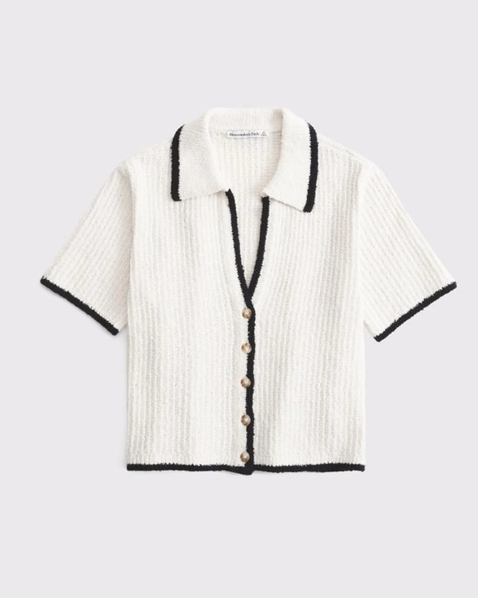 Short-Sleeve Crochet-Style Polo