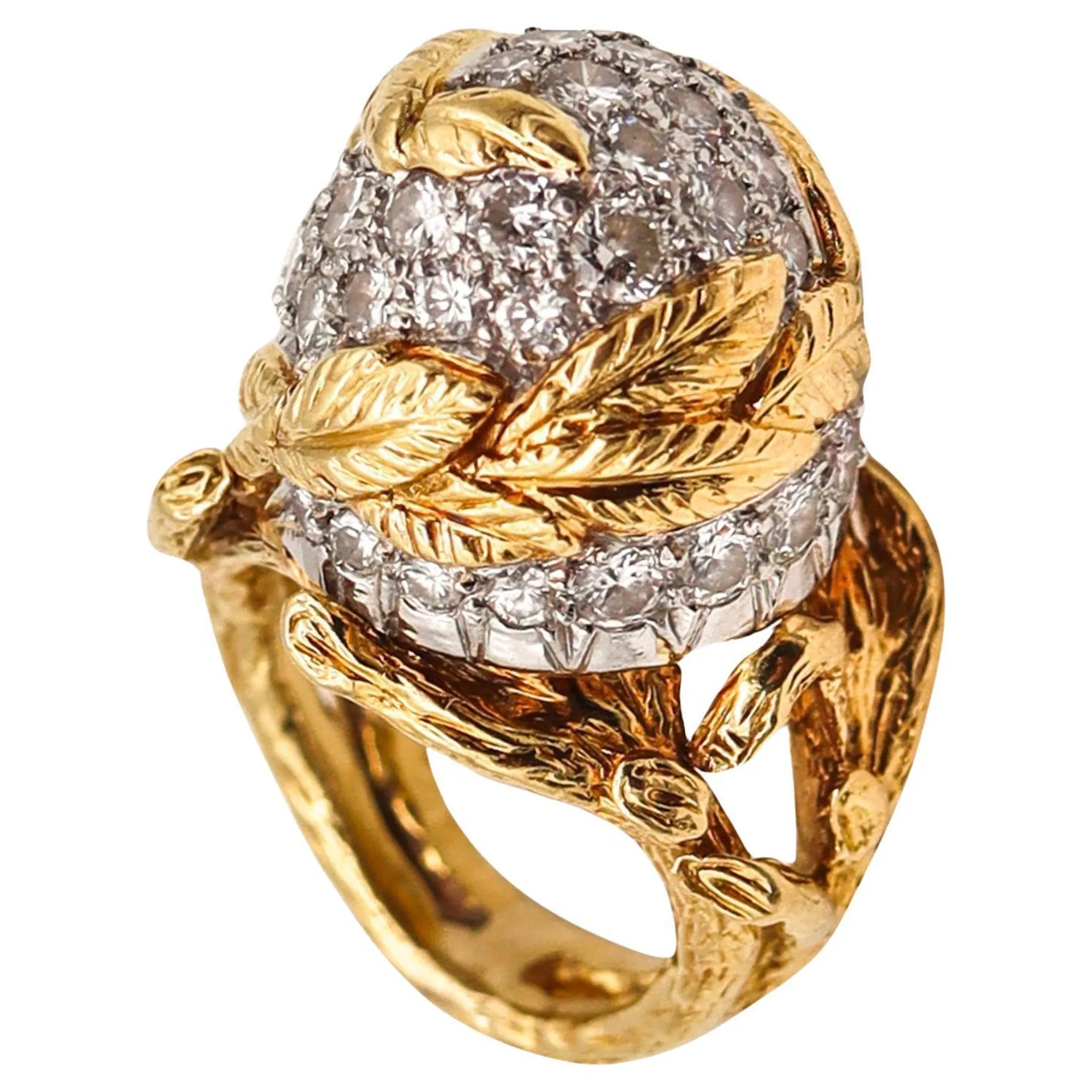 PIERRE STERLÉ 1950 Modernist Ring In 18Kt Gold Platinum And 3.84 Ctw In Diamonds