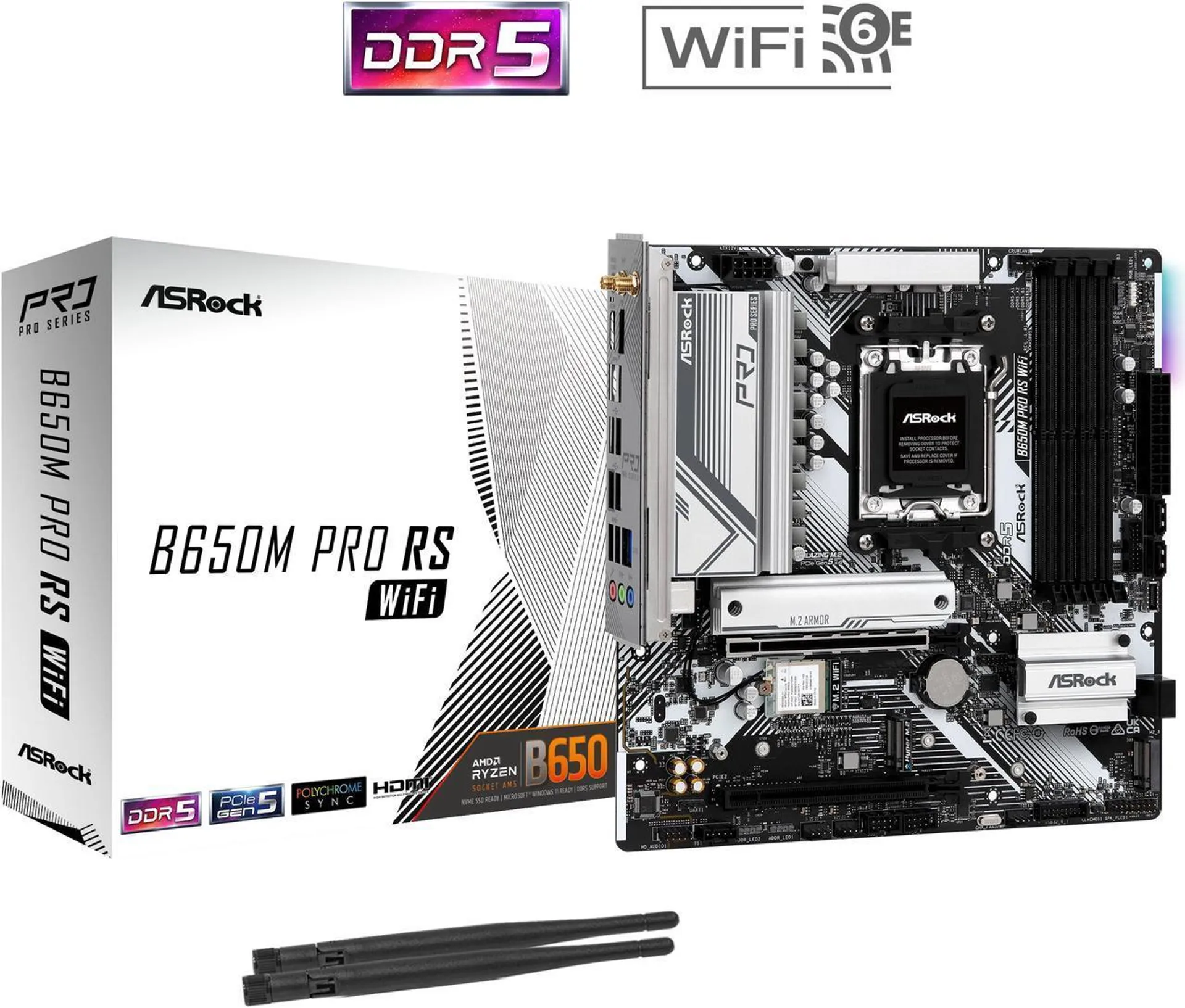 ASRock B650M Pro RS WiFi AM5 AMD B650 SATA 6Gb/s Micro ATX Motherboard