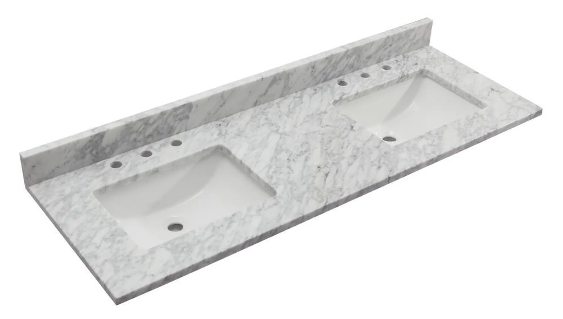 Tuscany® 61"W x 22"D Carrara Marble Vanity Top with Wave Rectangular Undermount Bowls