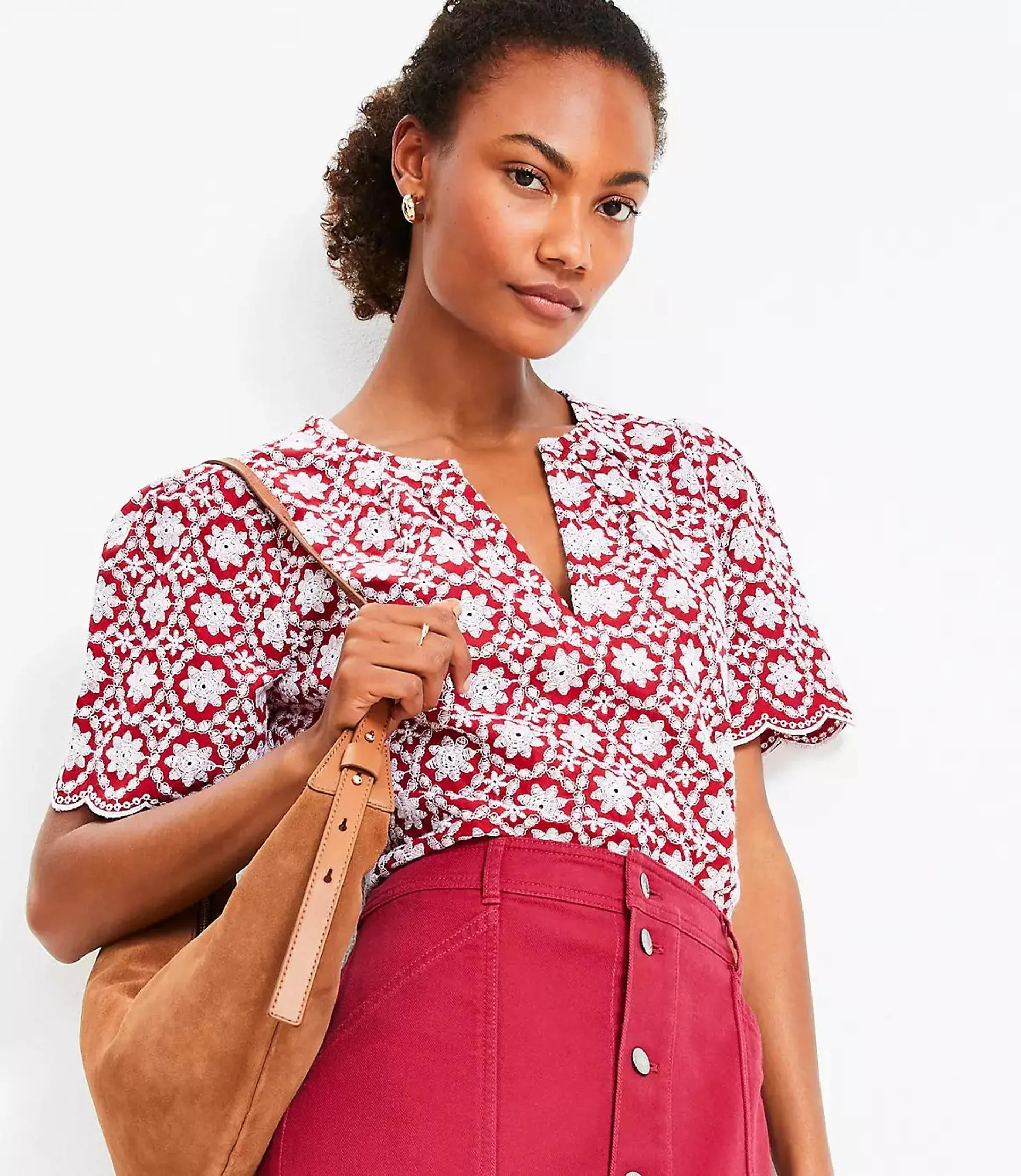 Floral Embroidered Scalloped Blouse