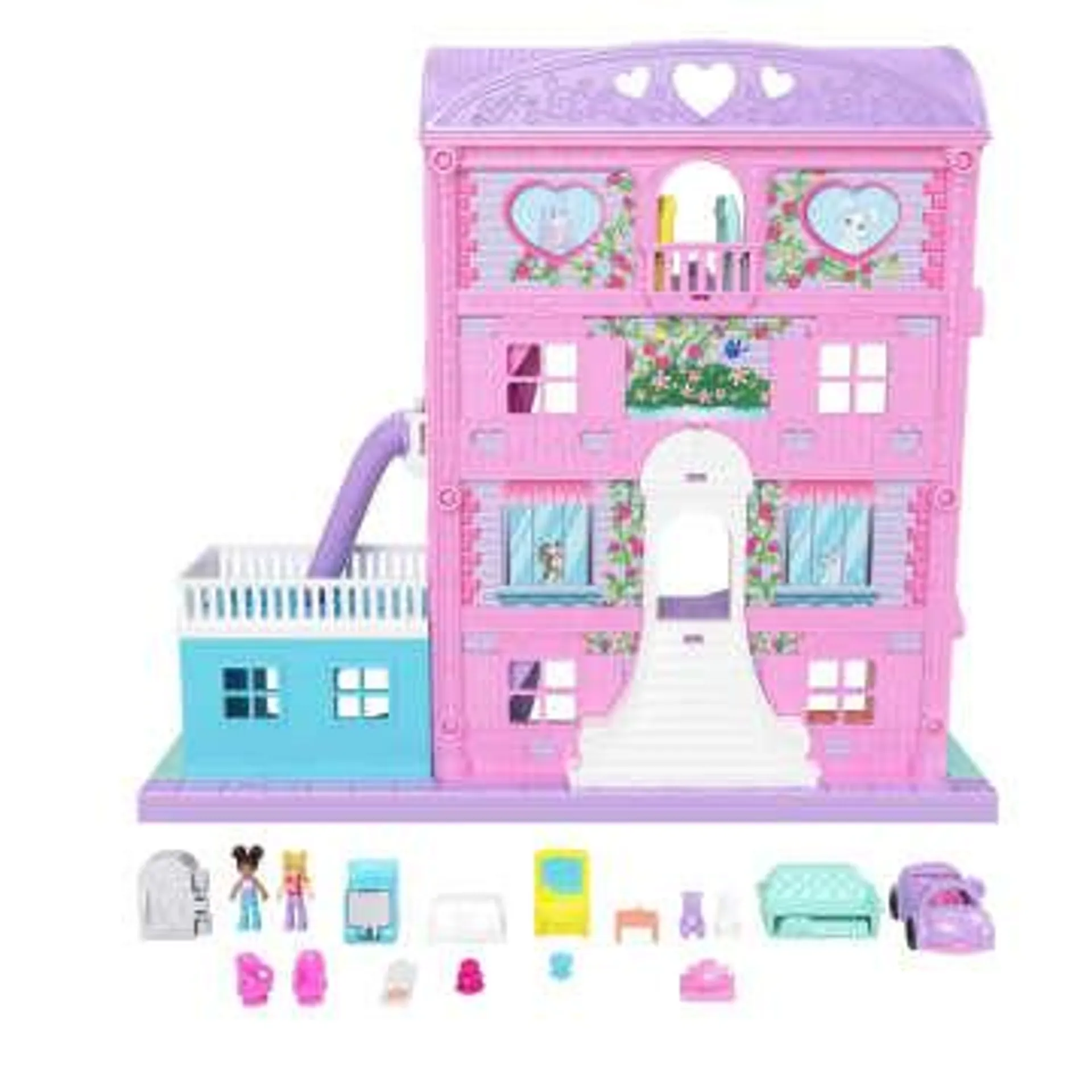 Polly Pocket Pajama Party Sleepover Adventure House, 4 Floors, 15+ Pieces