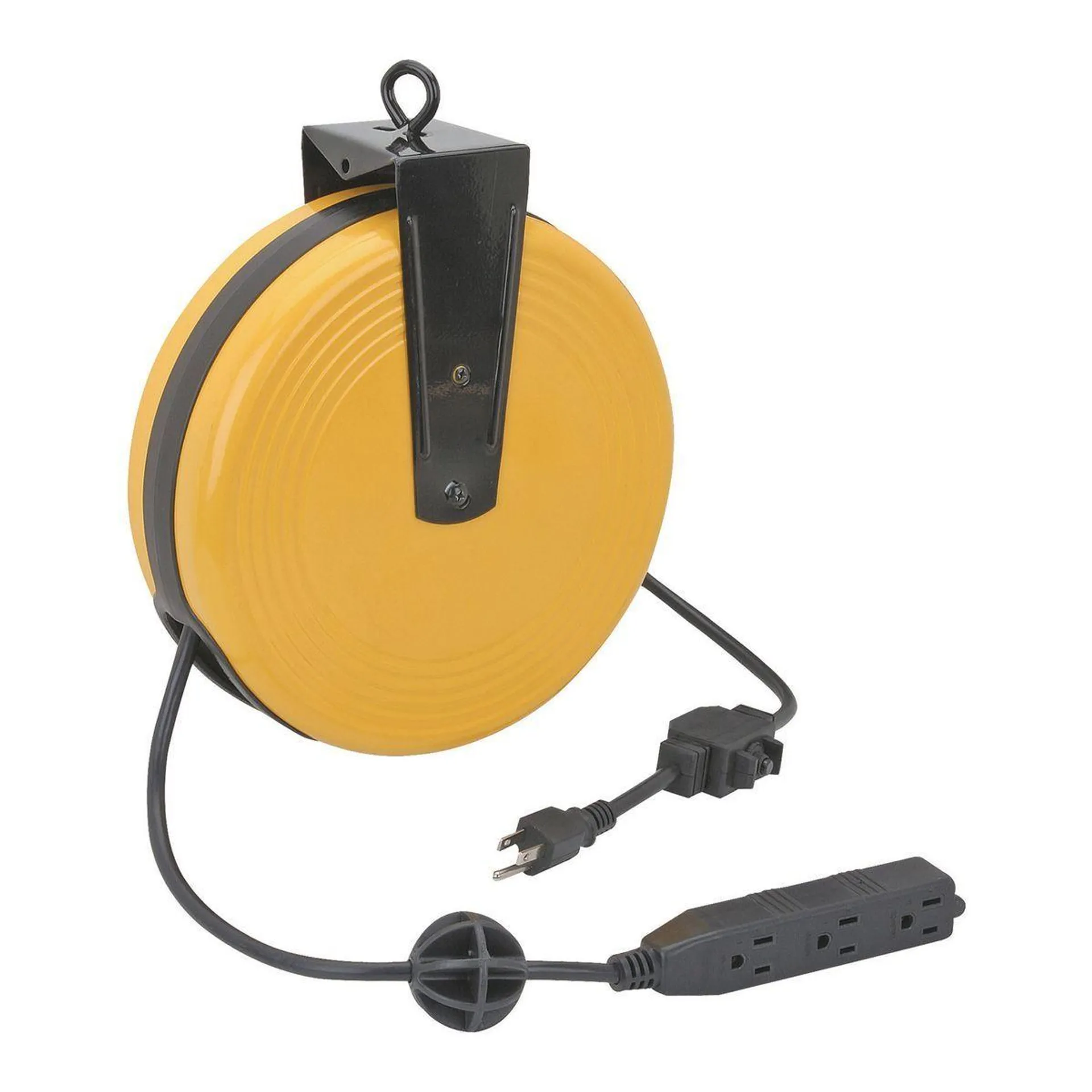 30 ft. x 16/3 Gauge Retractable Cord Reel with Triple Tap, Black