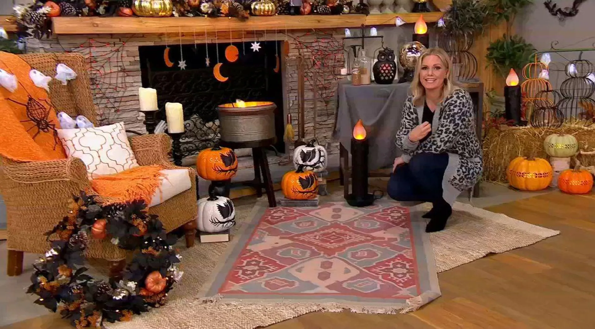 Martha Stewart Ceramic Pumpkin with Glitter Owl