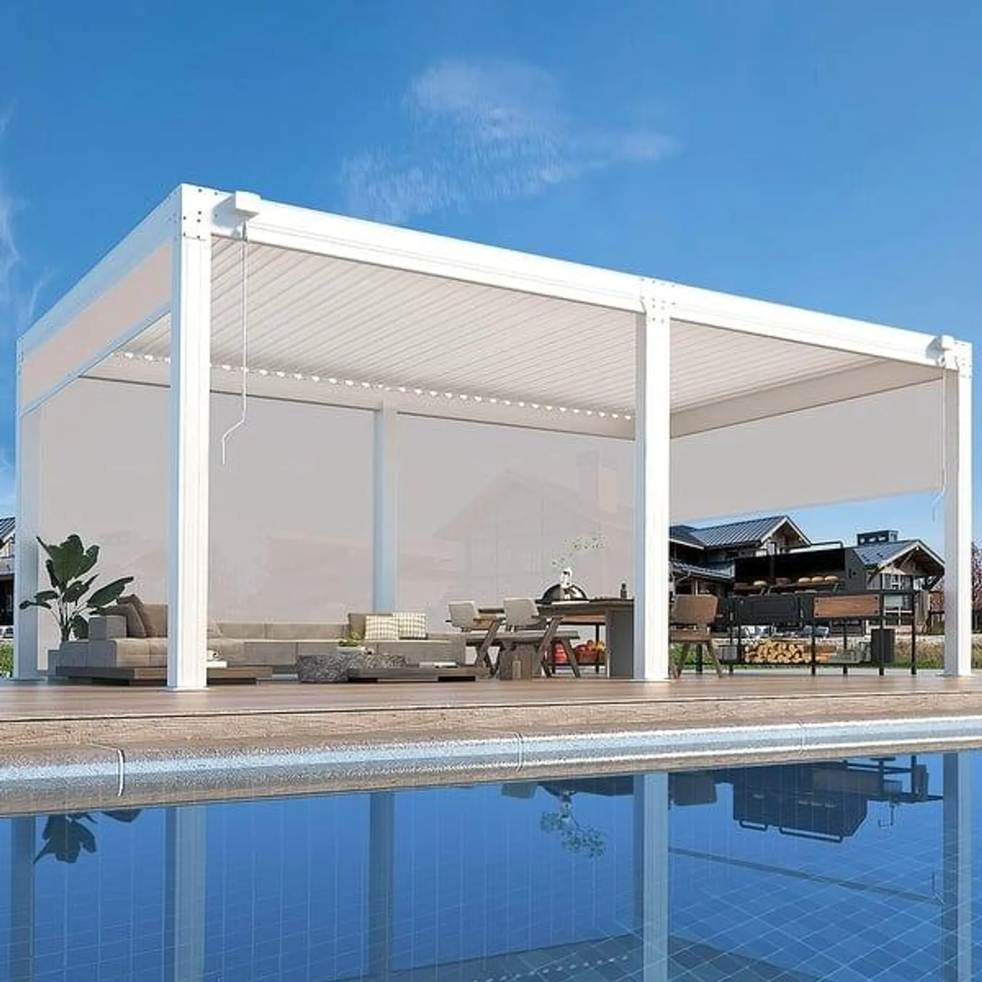 Outdoor Louvered Pergola with Adjustable Aluminum Rainproof Roof