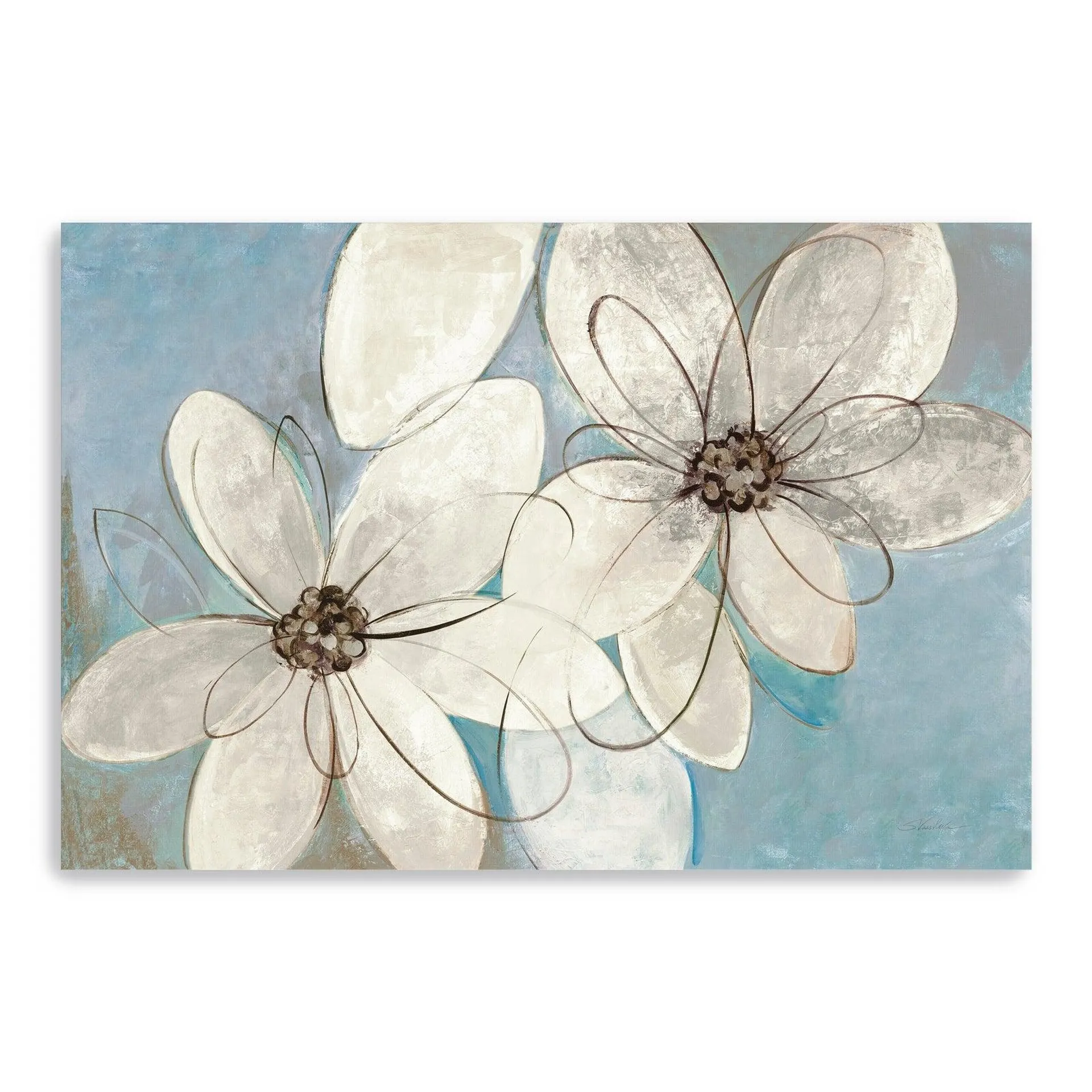 Blue And Neutral Floral Canvas Giclee Wall Art