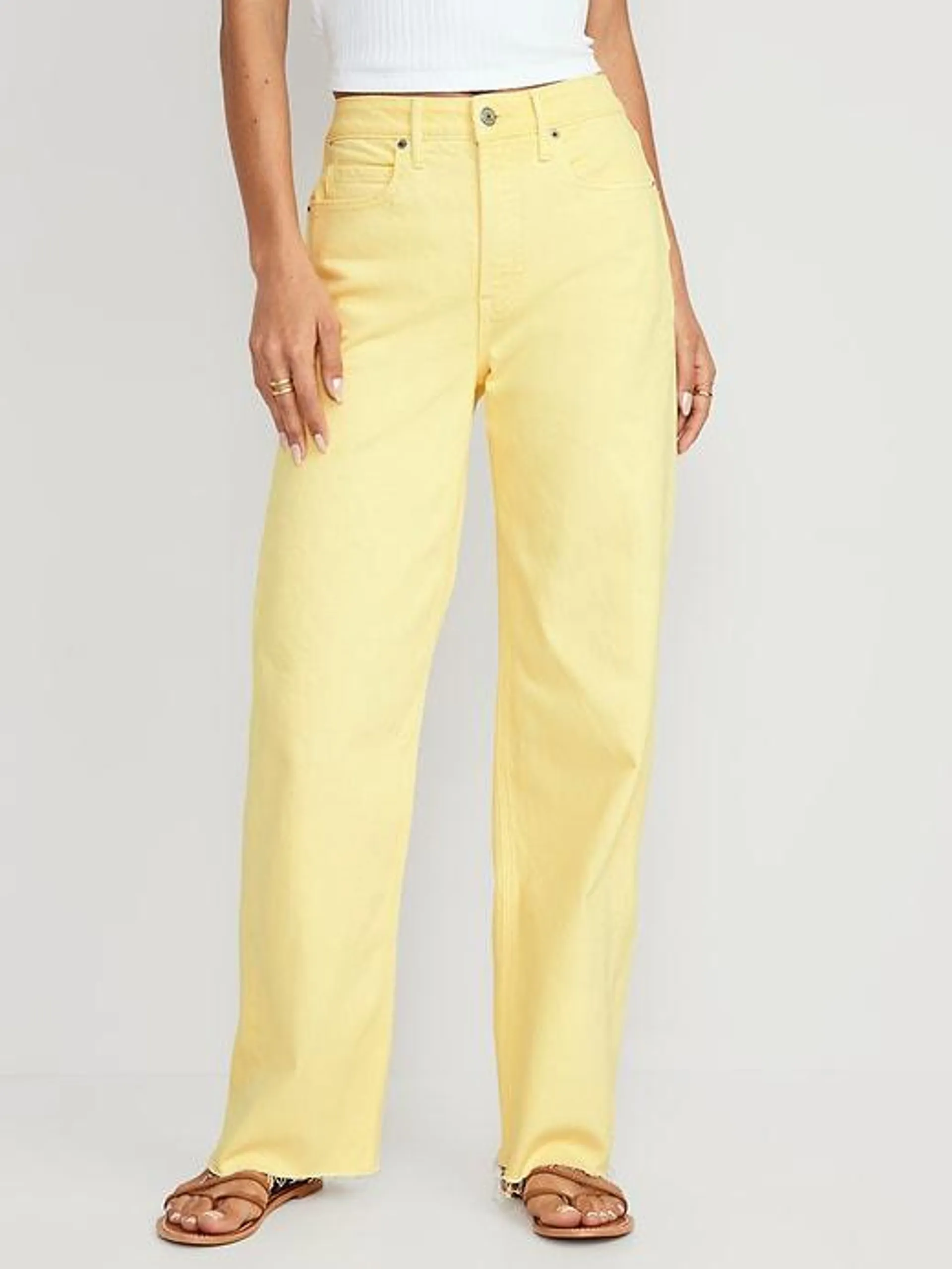 Extra High-Waisted Pop-Color Wide-Leg Cut-Off Jeans for Women