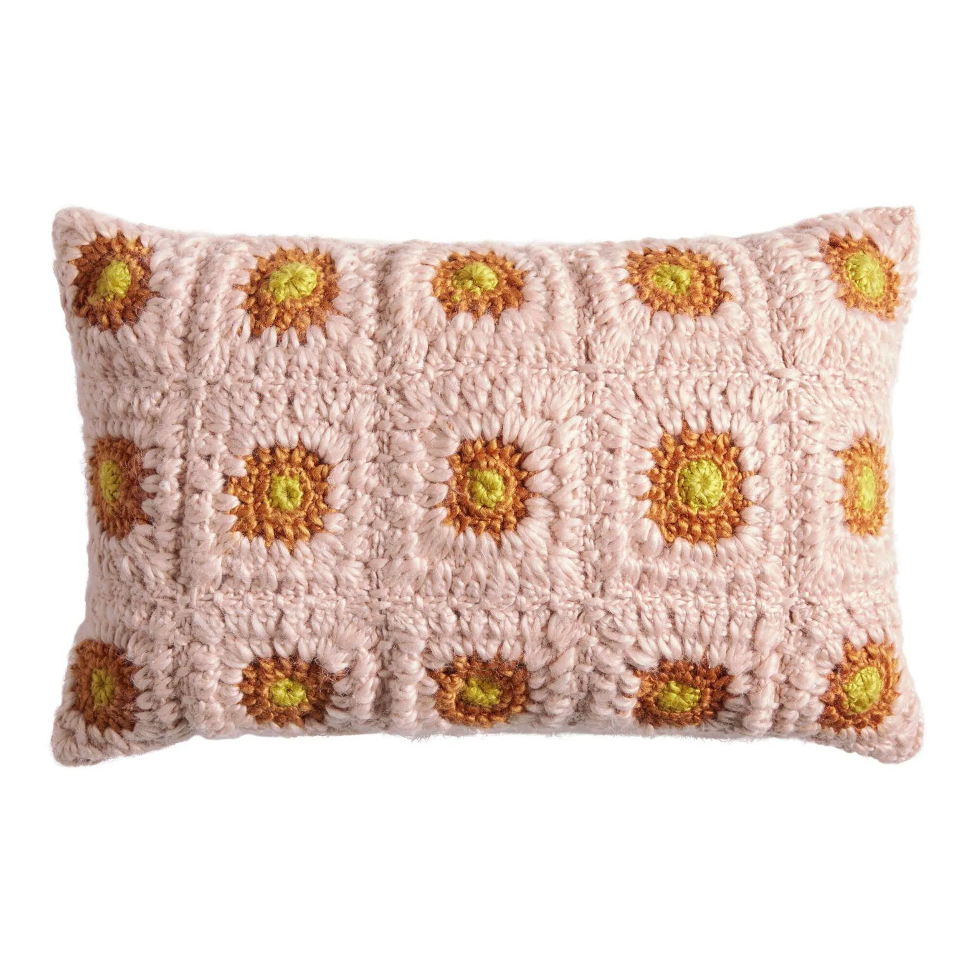 Ivory Tiled Square Crocheted Lumbar Pillow