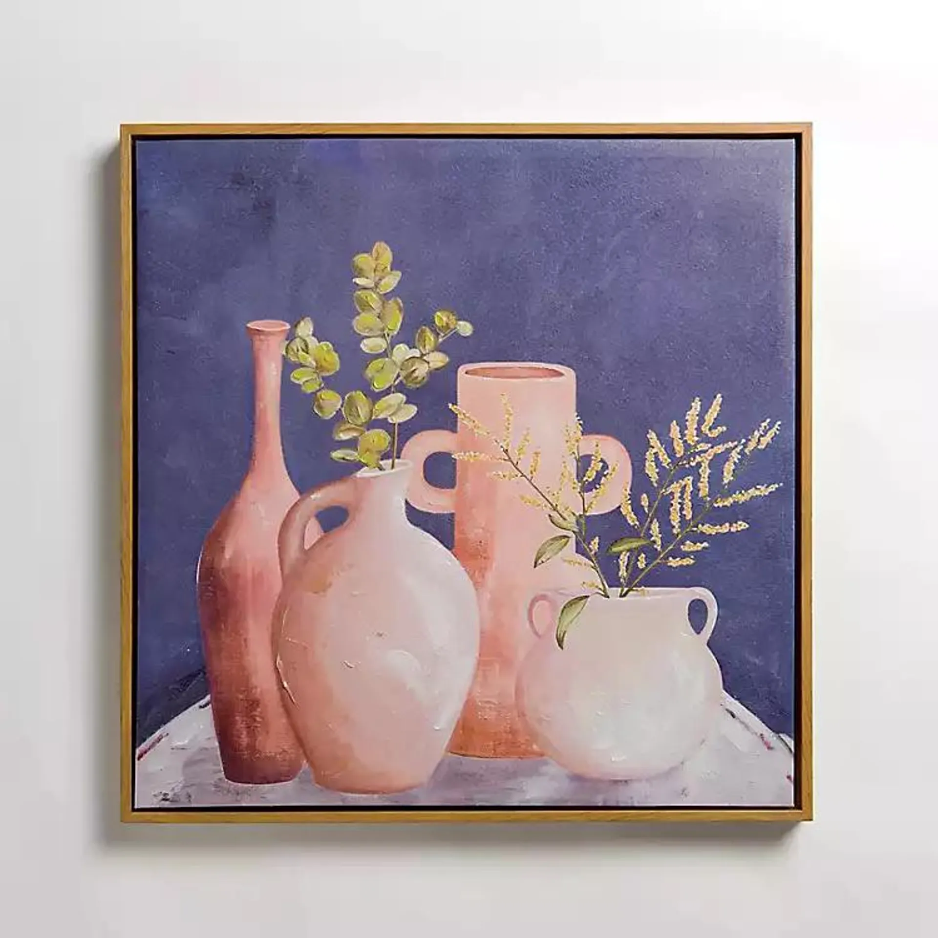 Leaves in Terracotta Vases Framed Canvas Art Print