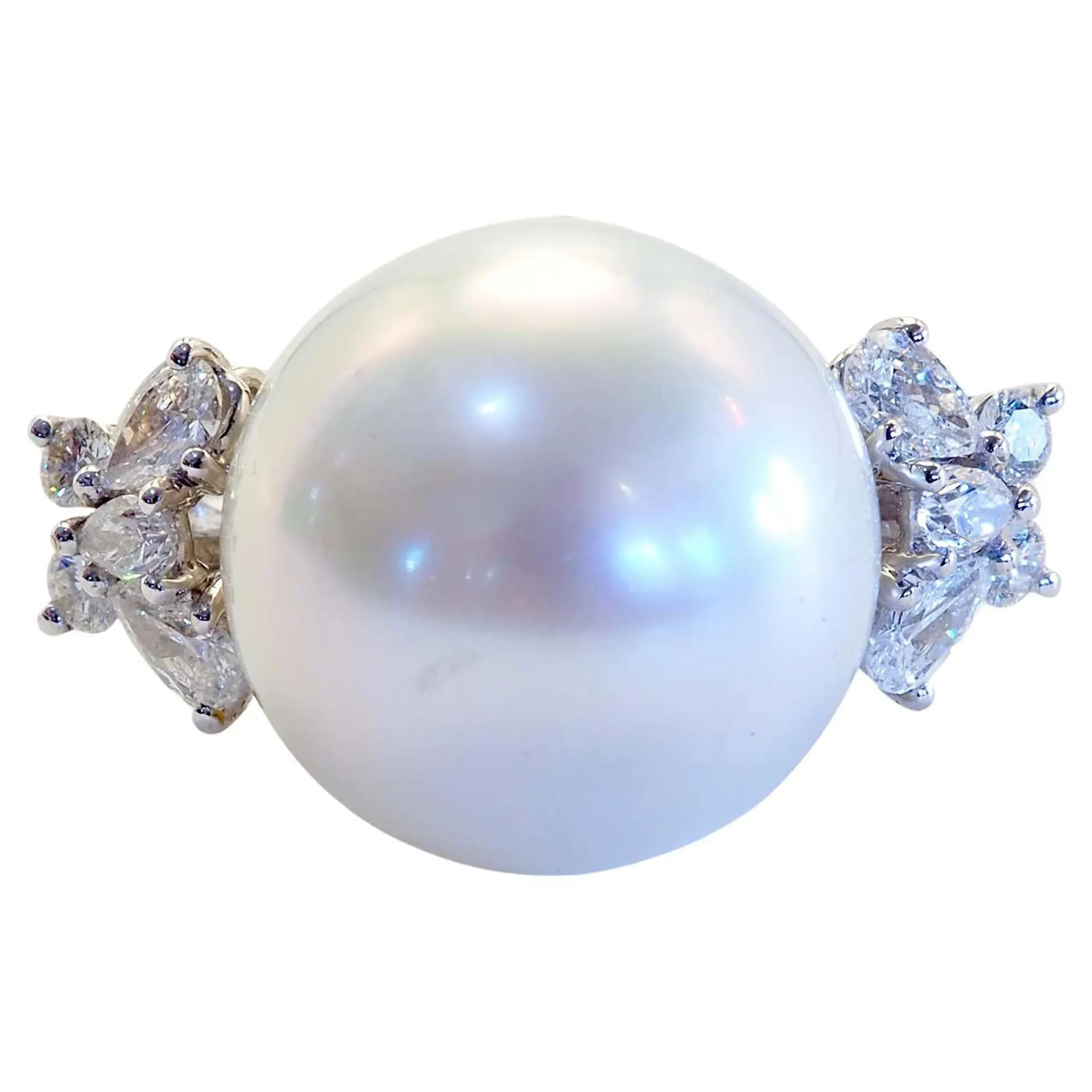 18K White Gold 14.7mm South Sea Pearl & 0.80ct Diamond Statement Fine Ring