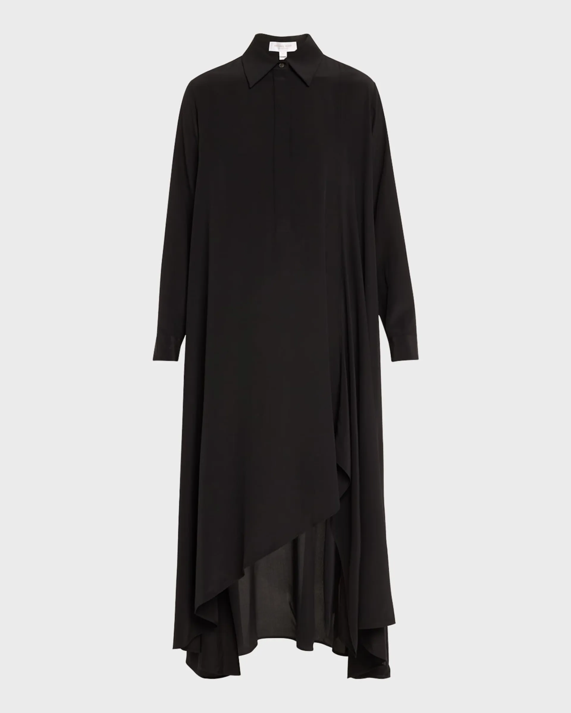 Long-Sleeve High-Low Silk Caftan Shirtdress