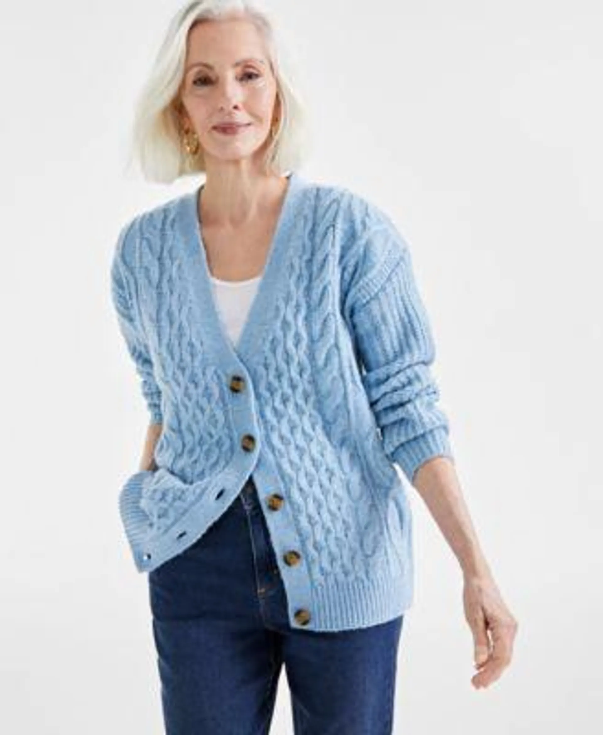 Women's Cable-Knit Boyfriend Cardigan, Created for Macy's