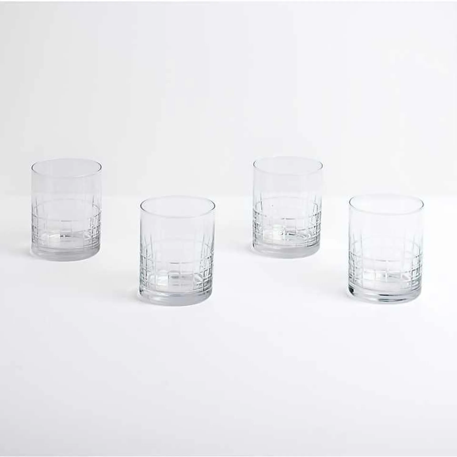 Clear Grid Short Glass Tumblers, Set of 4