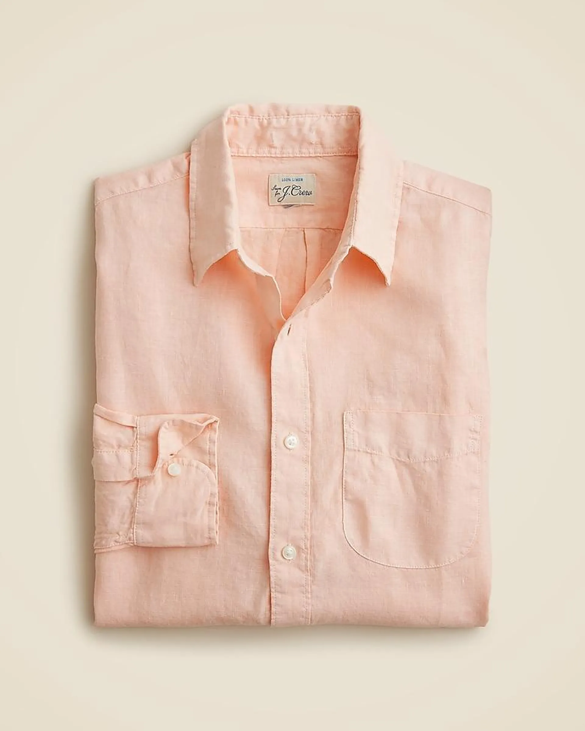 Washed linen shirt with point collar