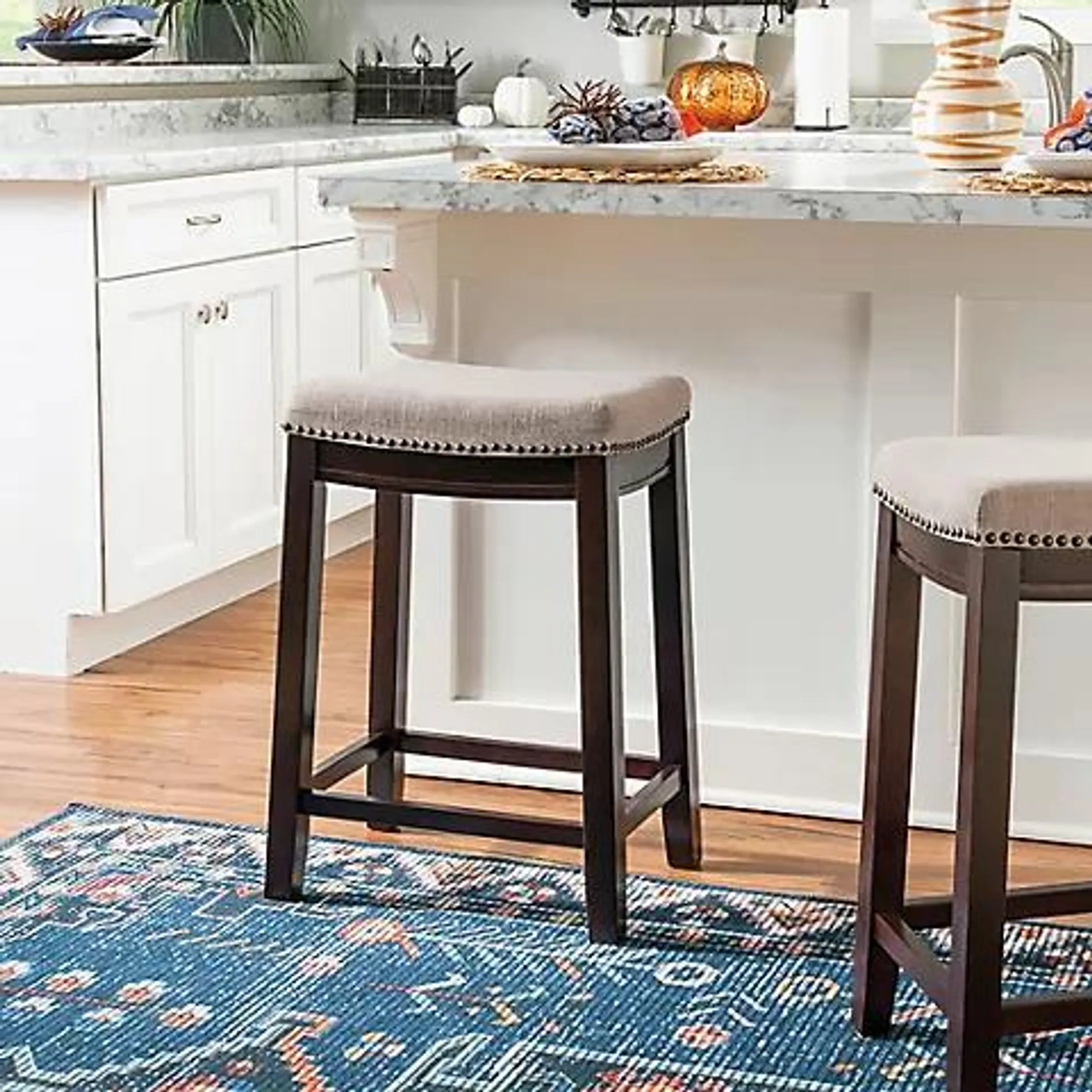 Sonia Counter Stool - Beige and Dark Walnut