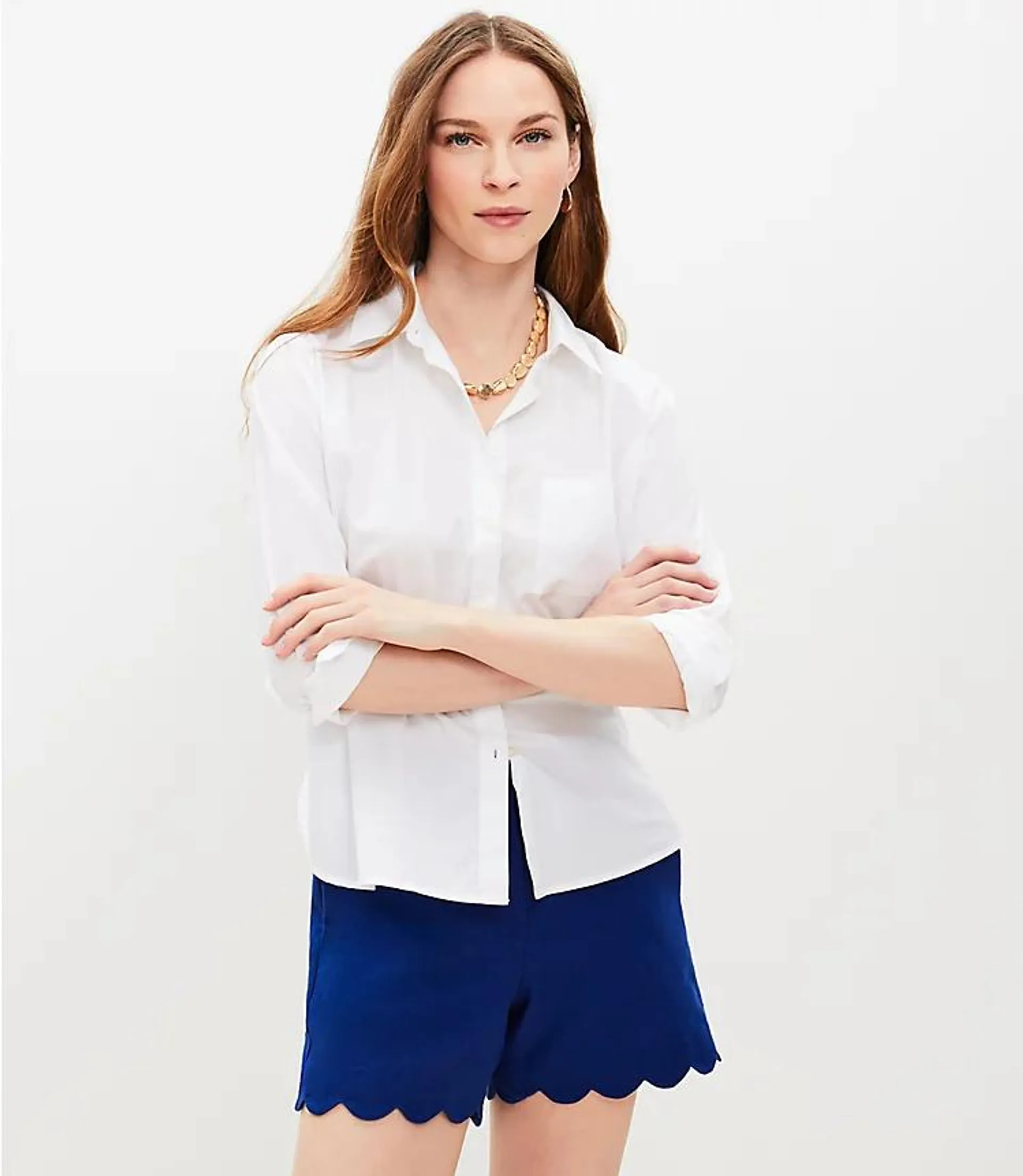 Riviera Shorts in Scalloped Linen Cotton