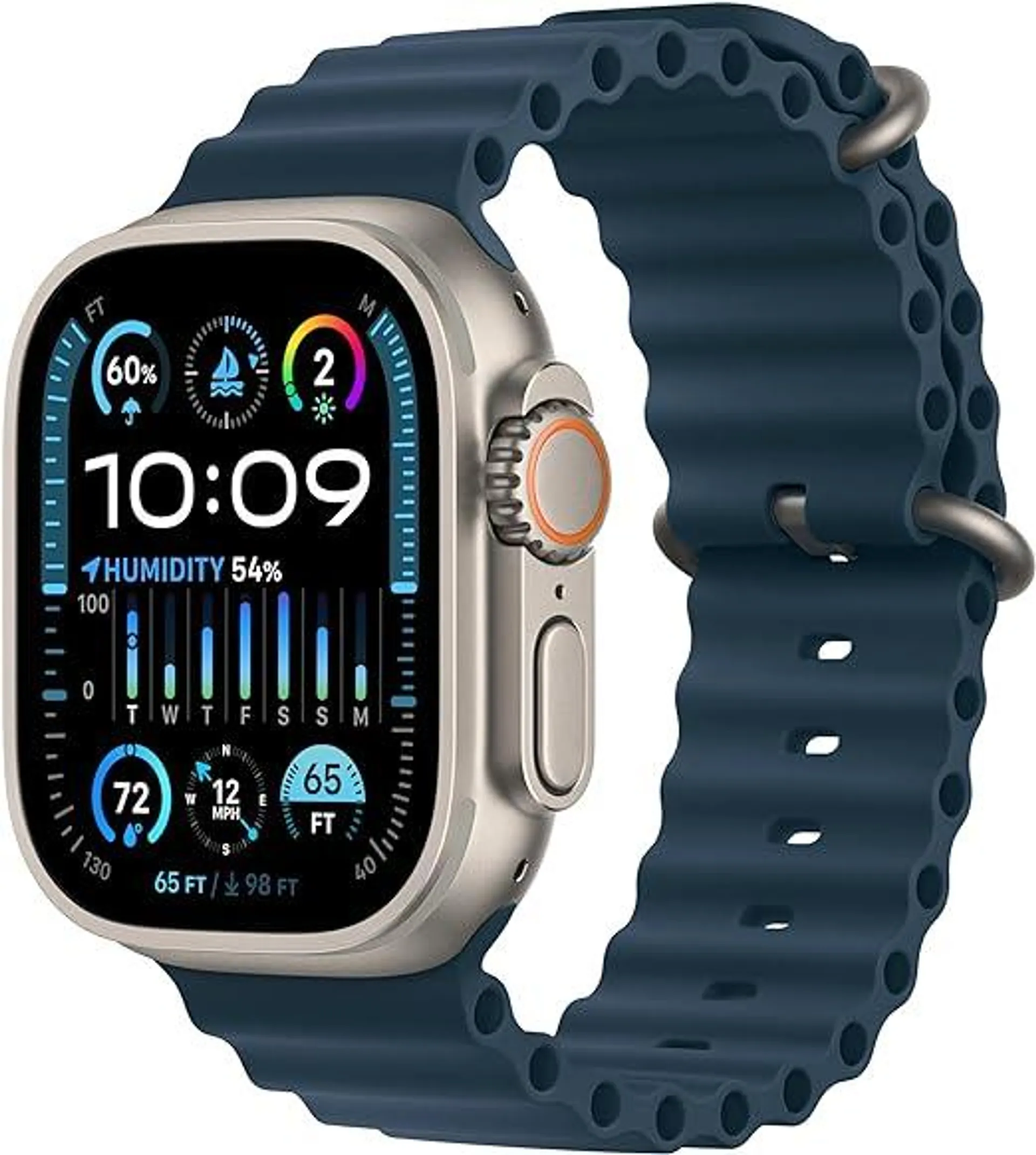 Apple Watch Ultra 2 [GPS + Cellular 49mm] Smartwatch with Rugged Titanium Case & Blue Ocean Band One Size. Fitness Tracker, Precision GPS, Action Button, Extra-Long Battery Life, Bright Retina Display