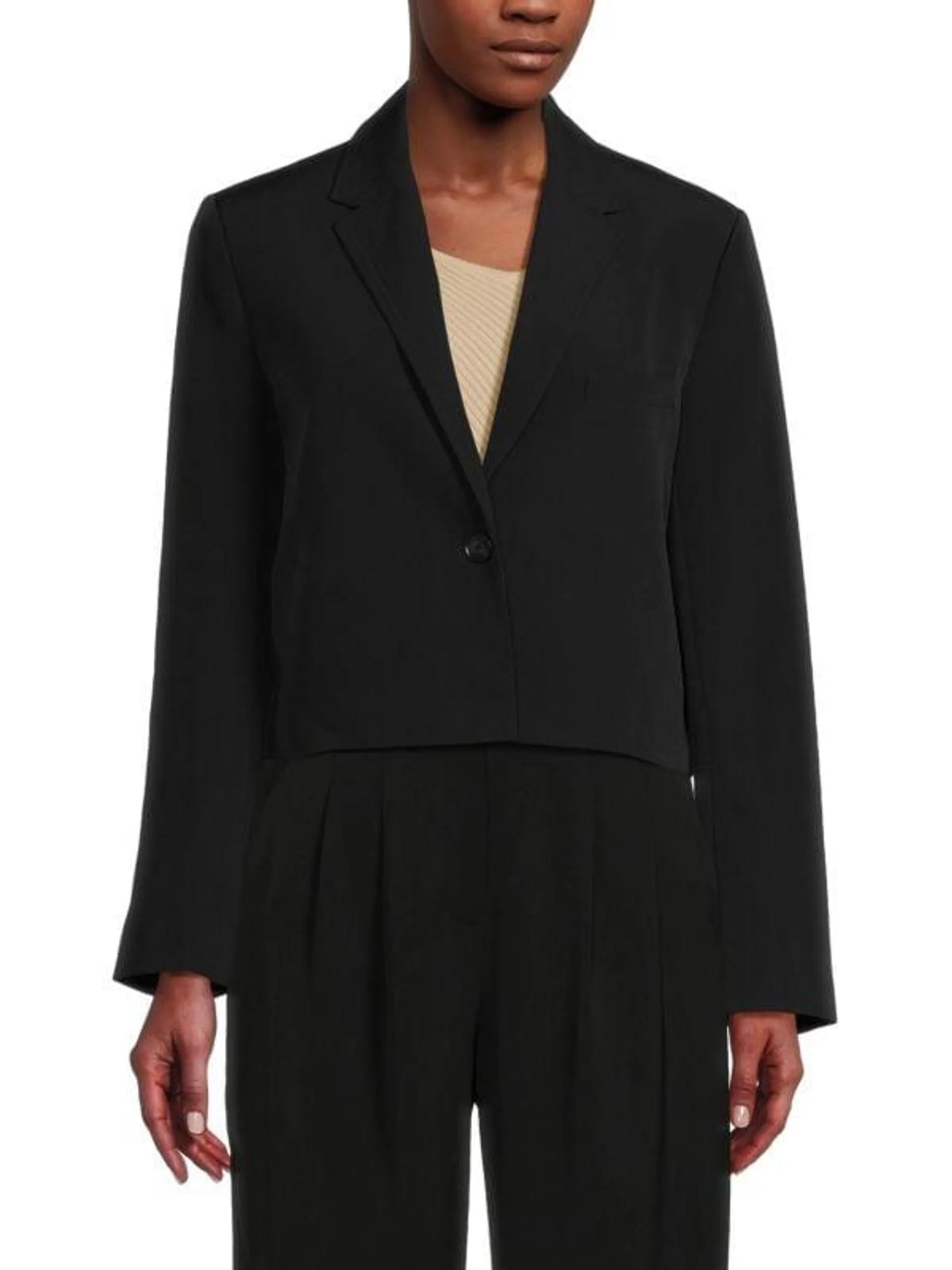 Echo Crepe Notch Lapel Cropped Blazer