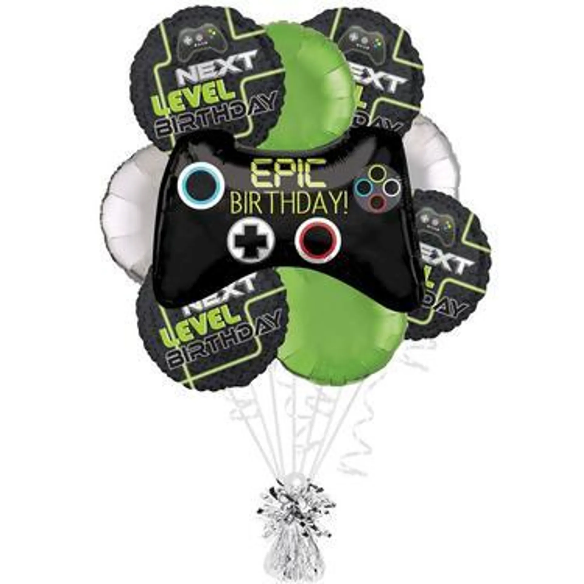 Level Up Birthday Foil Balloon Bouquet with Balloon Weight, 10pc