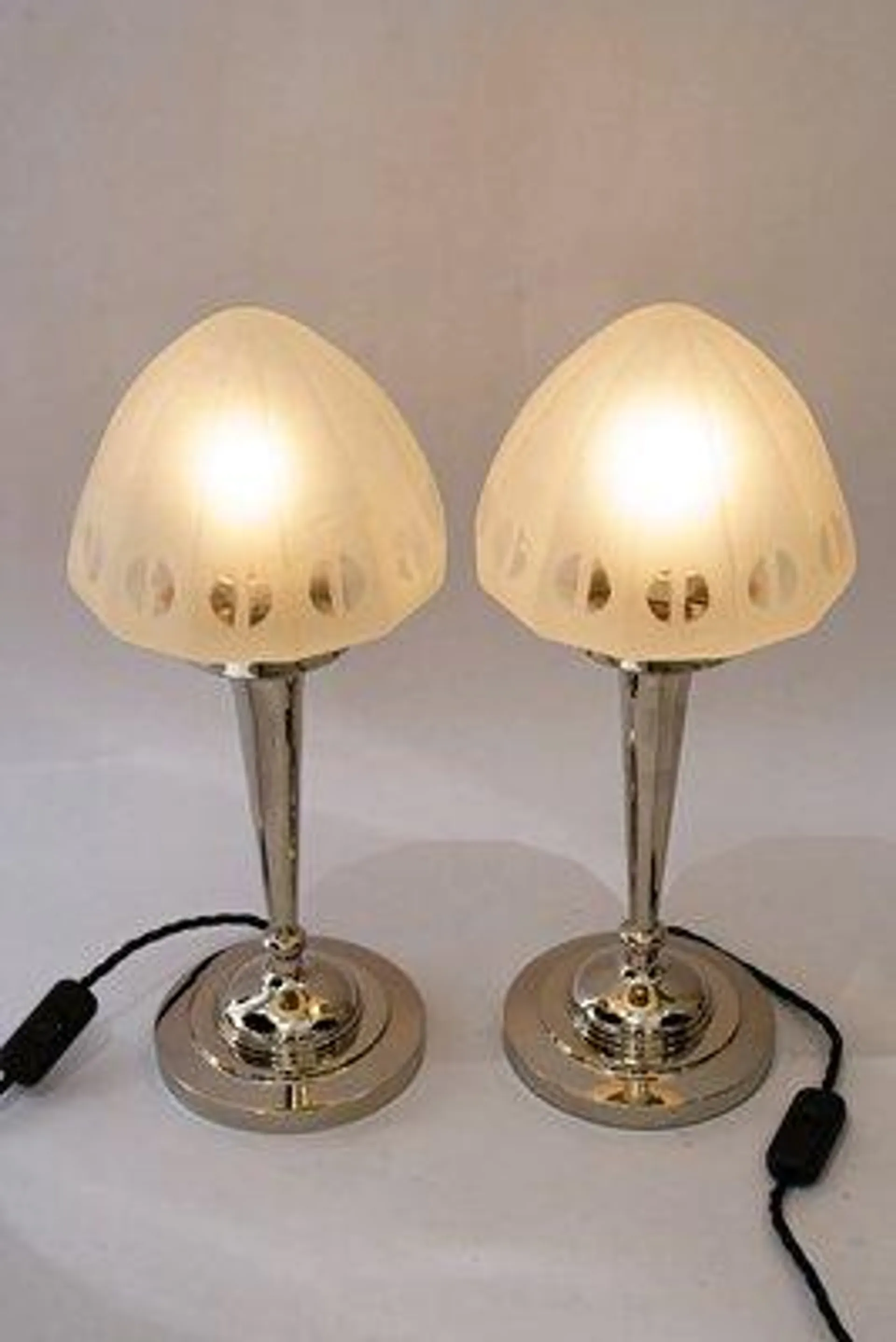 Art Deco Nickel Plated Table Lamps, 1920s, Set of 2