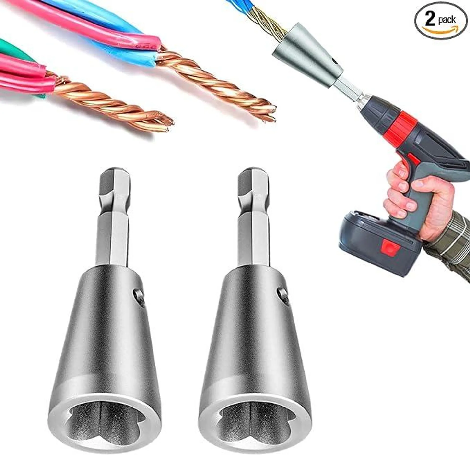 Wire Twister Tool for Drill, 2024 Upgrades Wire Nut Twister for Drill Profession Electricians Tool, 6MM Hex Shank Cable Wire Twisting Tool Wire Twister Wire Connector for 9-22 AWG (2pcs)