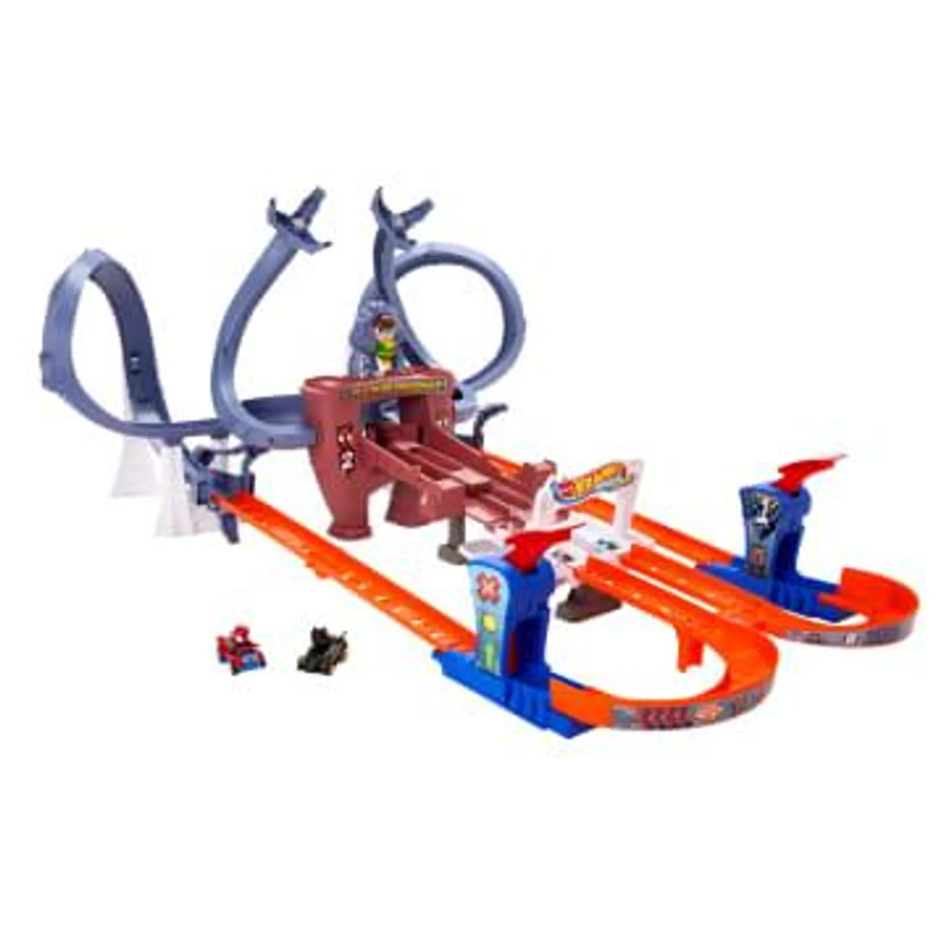 Hot Wheels Racerverse Spider-Man's Web-Slinging Speedway Track Set With 2 Hot Wheels Racers