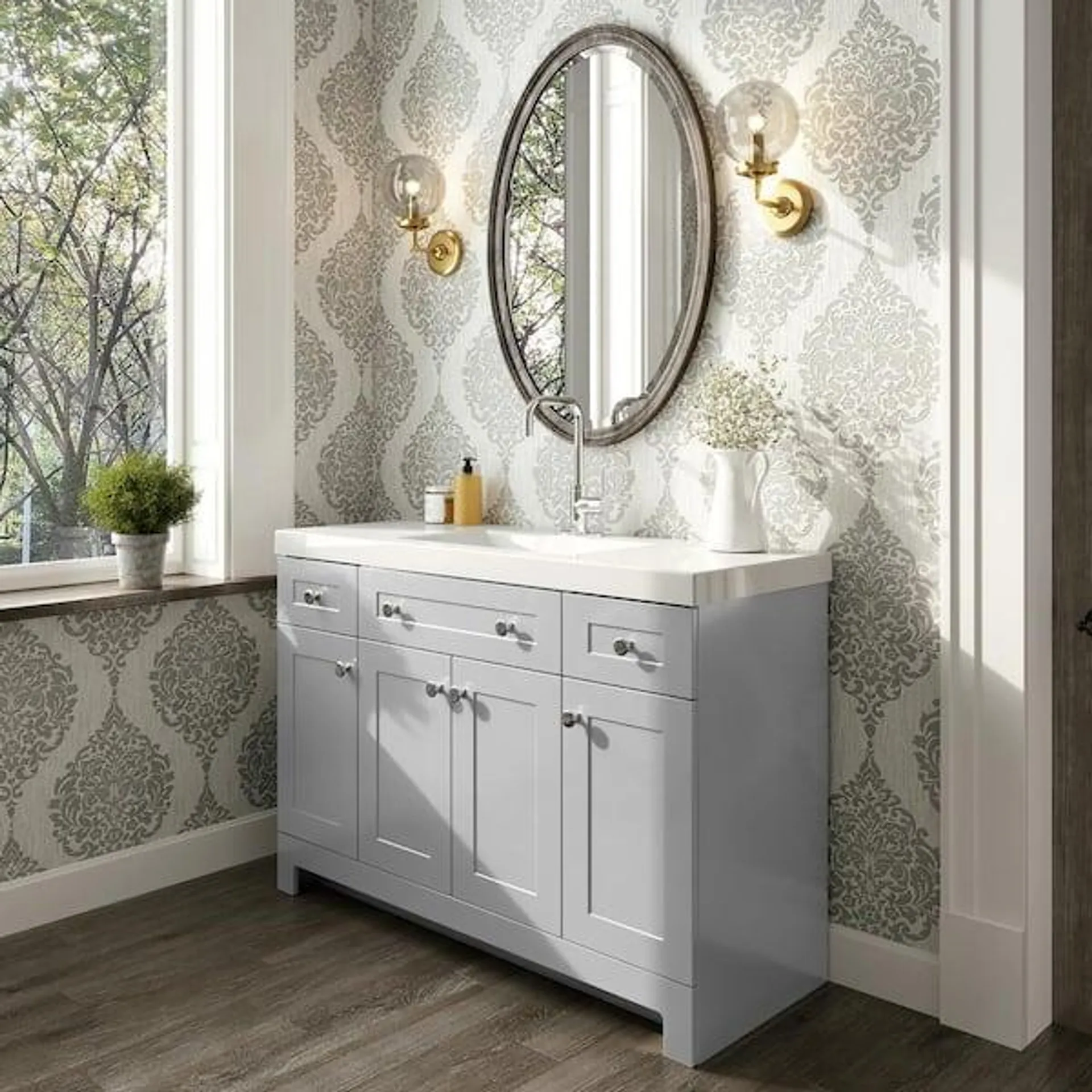 Everdean 49 in. Single Sink Pearl Gray Bath Vanity with White Cultured Marble Top (Assembled)