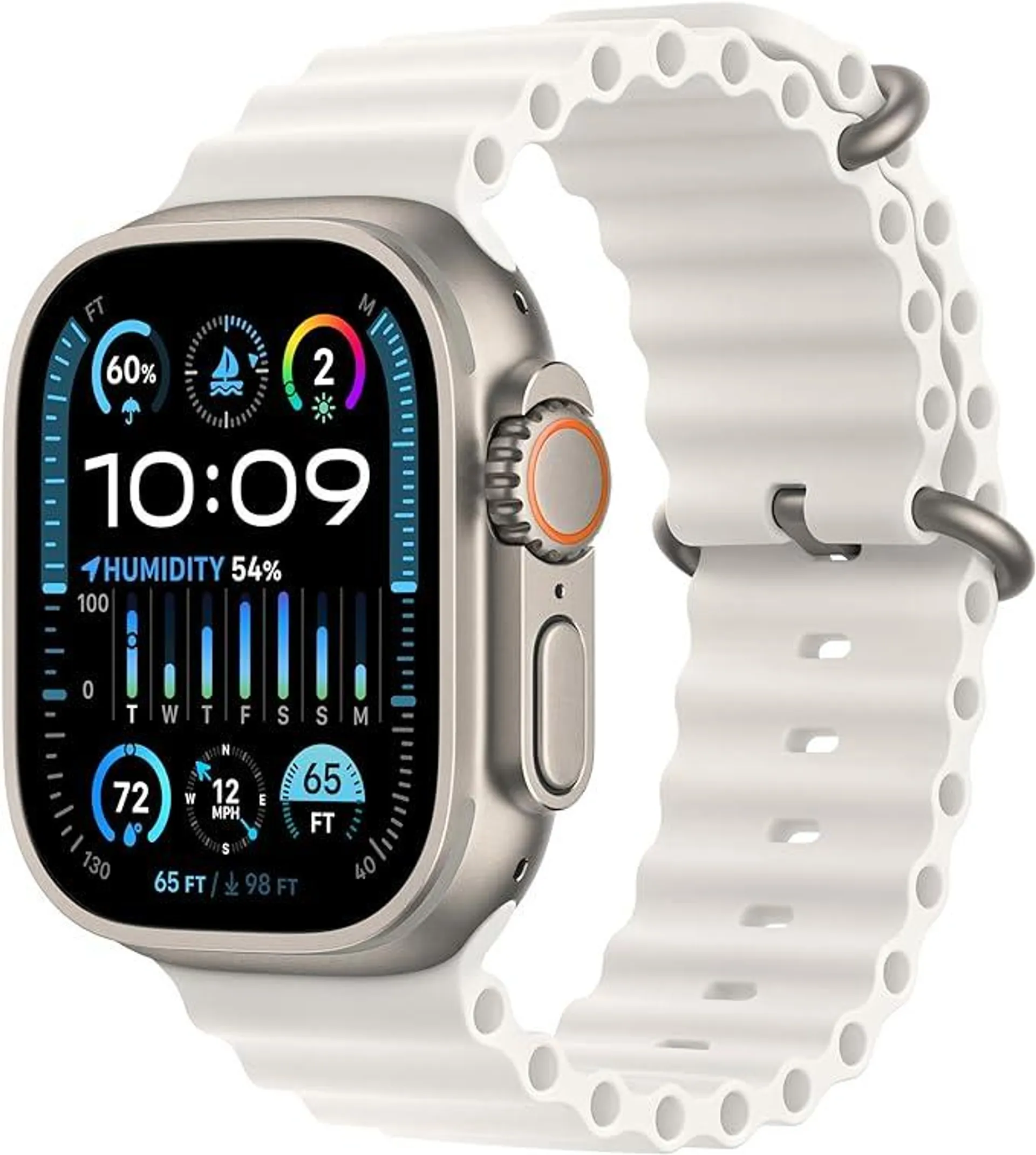 Apple Watch Ultra 2 [GPS + Cellular 49mm] Smartwatch with Rugged Titanium Case & White Ocean Band. Fitness Tracker, Precision GPS, Action Button, Extra-Long Battery Life, Bright Retina Display