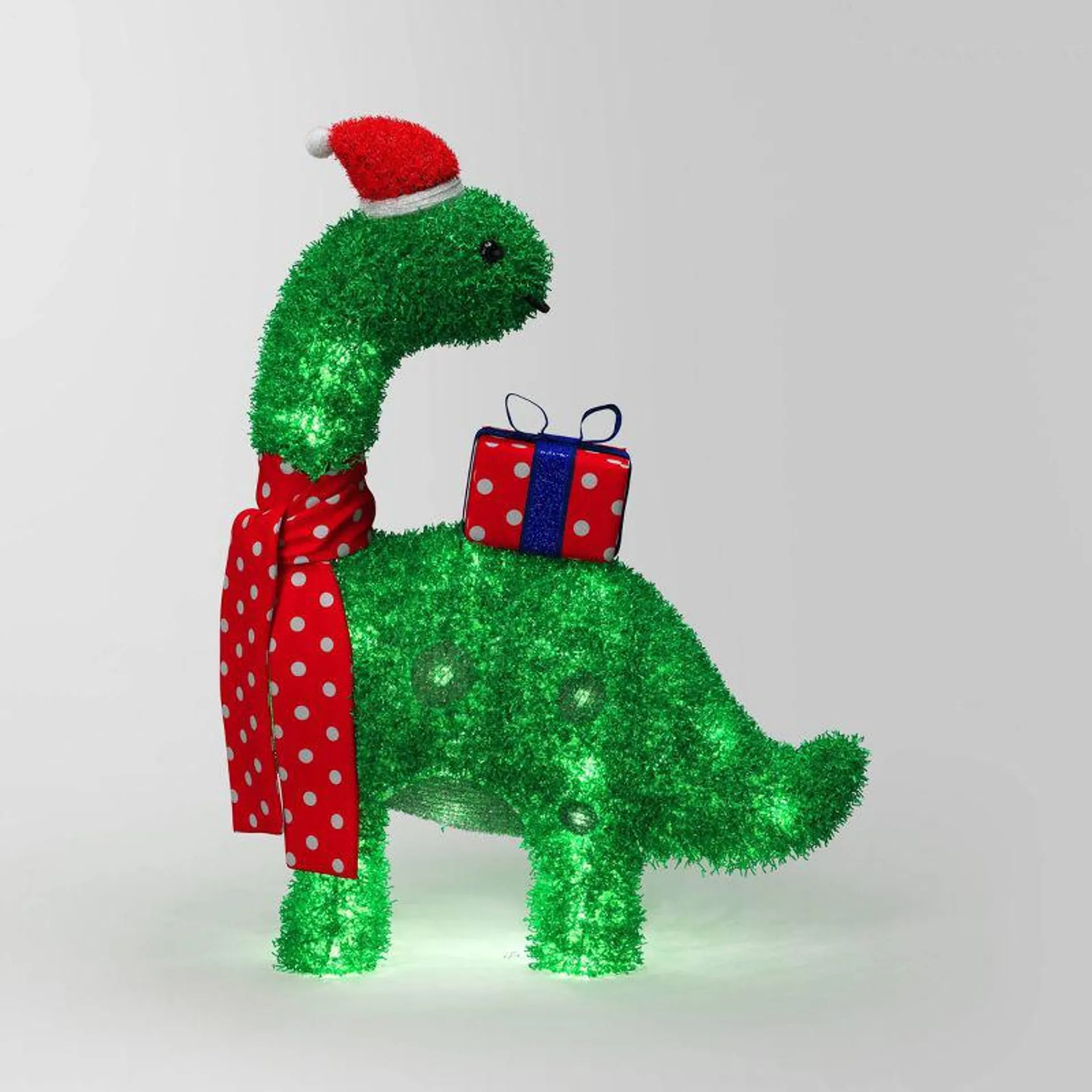 27.5" Incandescent Green Tinsel Dinosaur with Gift Christmas Novelty Sculpture Light Clear - Wondershop™