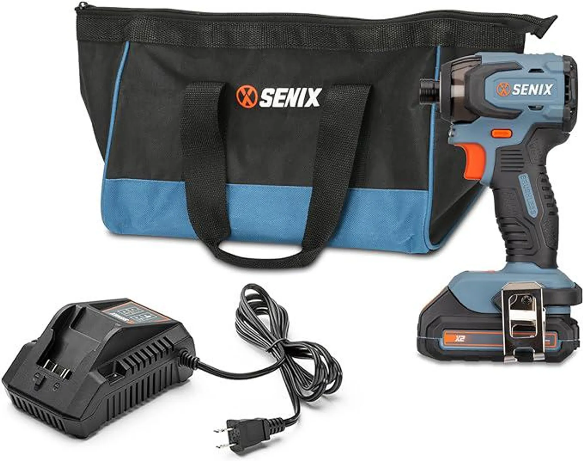 SENIX PDIX2-M2-0 20 Volt Max* X2 1/4-Inch Cordless Impact Driver, 4-Speed Battery Screwdriver with Brushless Motor and LED Light, 130 Foot-Pounds of Max Torque, Includes Soft Bag, Battery and Charger