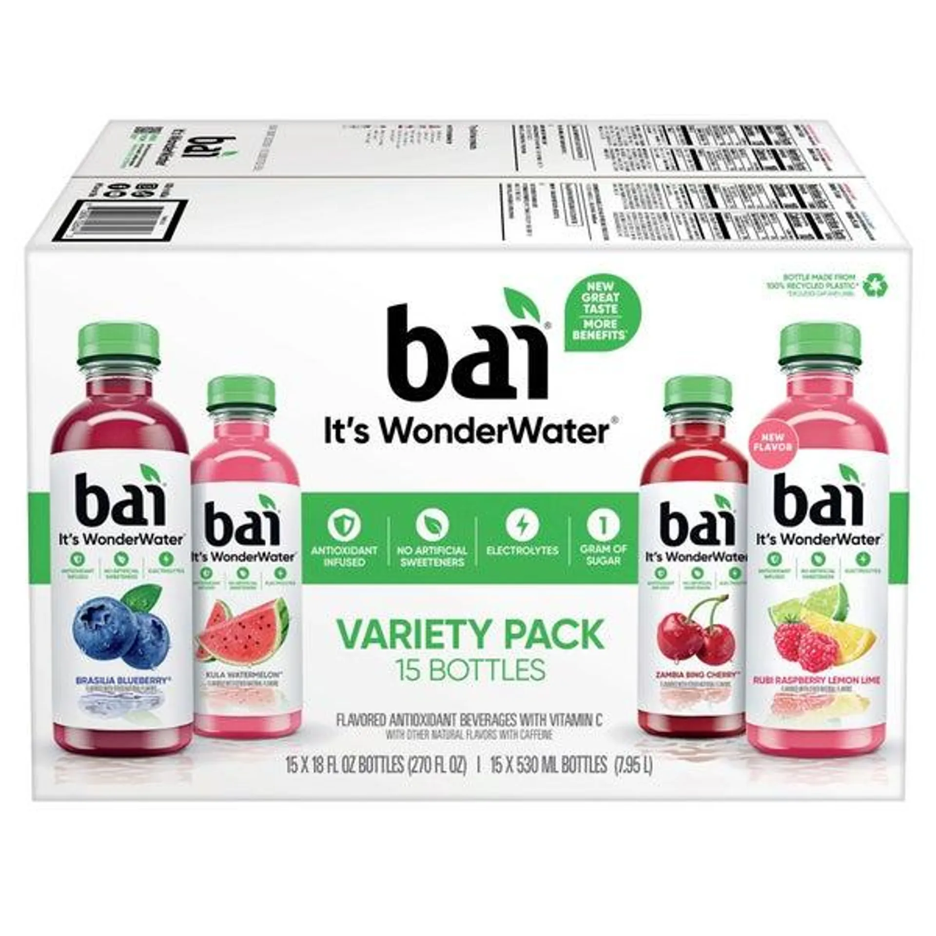 Bai Antioxidant Beverage, Variety Pack, 18 fl oz, 15-count