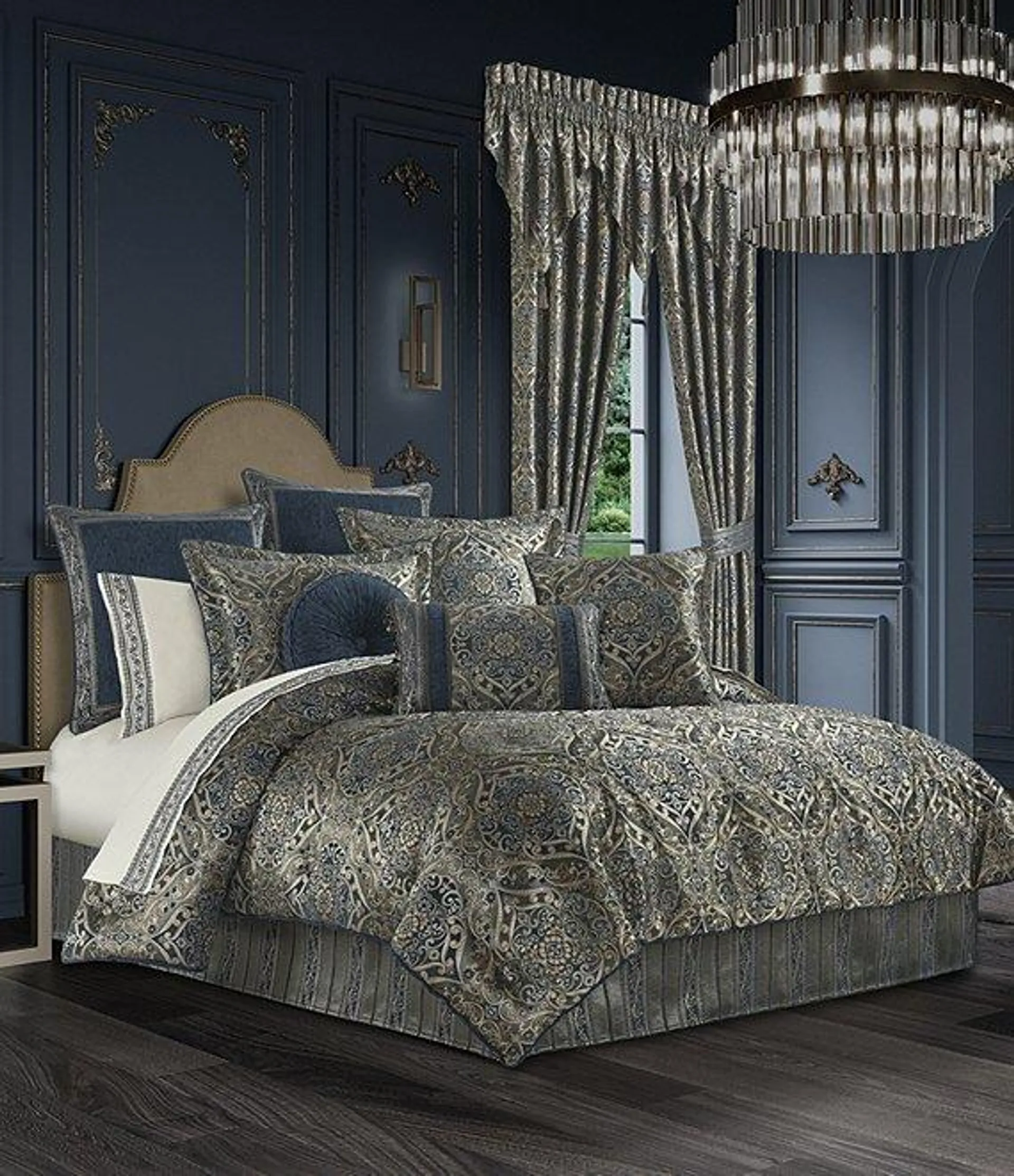 Weston Blue Bedding Collection Woven Damask Print Comforter Set