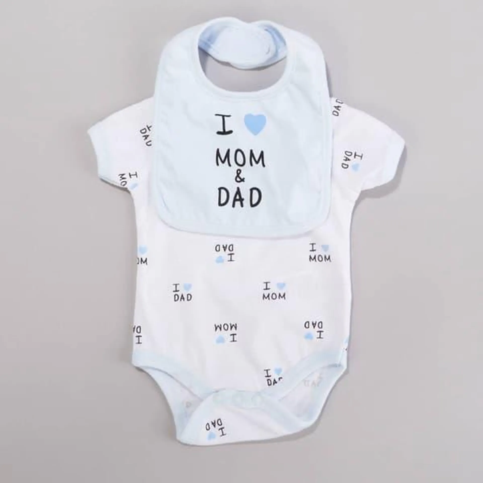 Baby Boy (NB-9M) Mini Hop I Heart Mom Dad Bodysuit & Bib