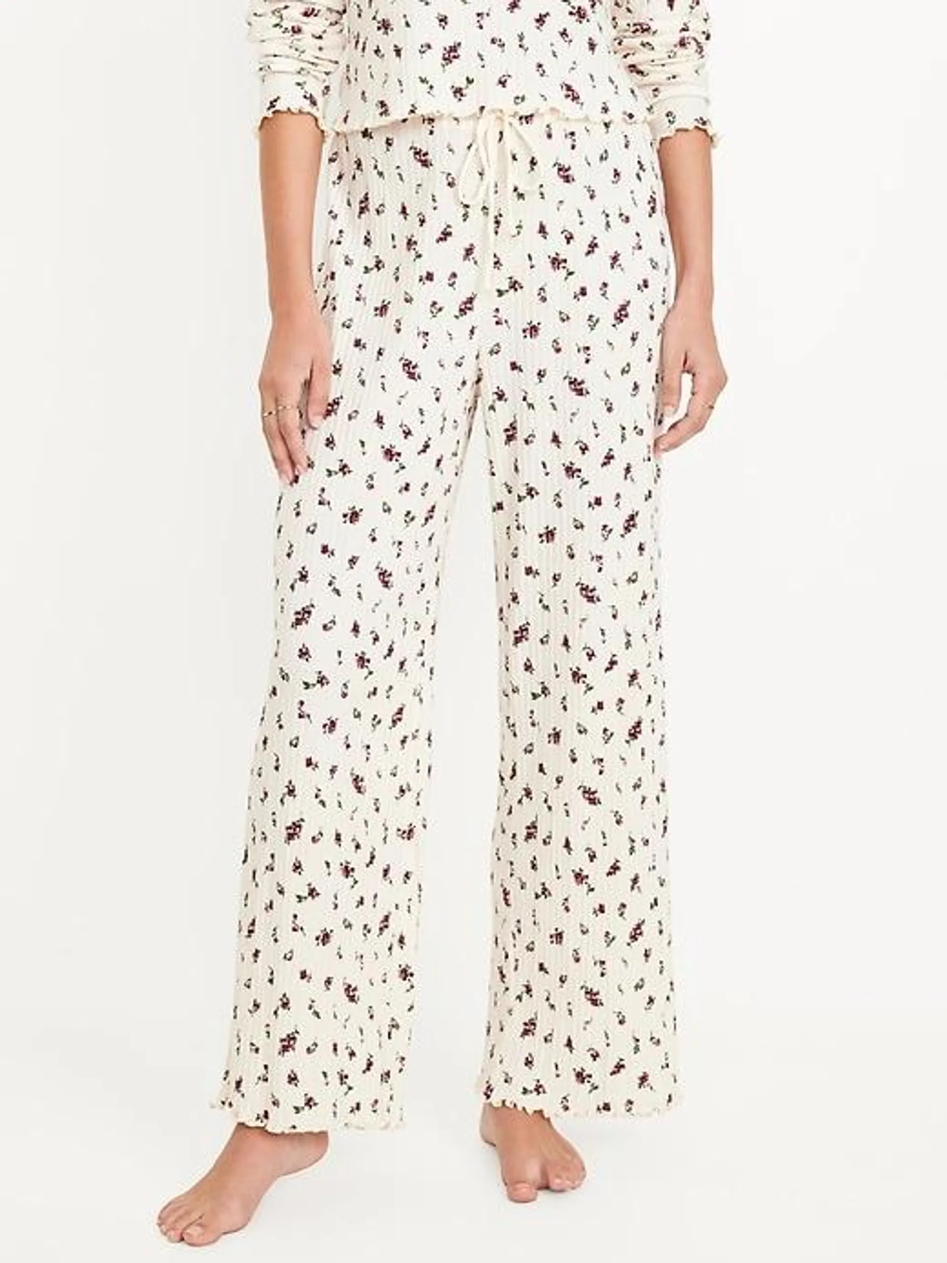 High-Waisted Ribbed Pajama Pants