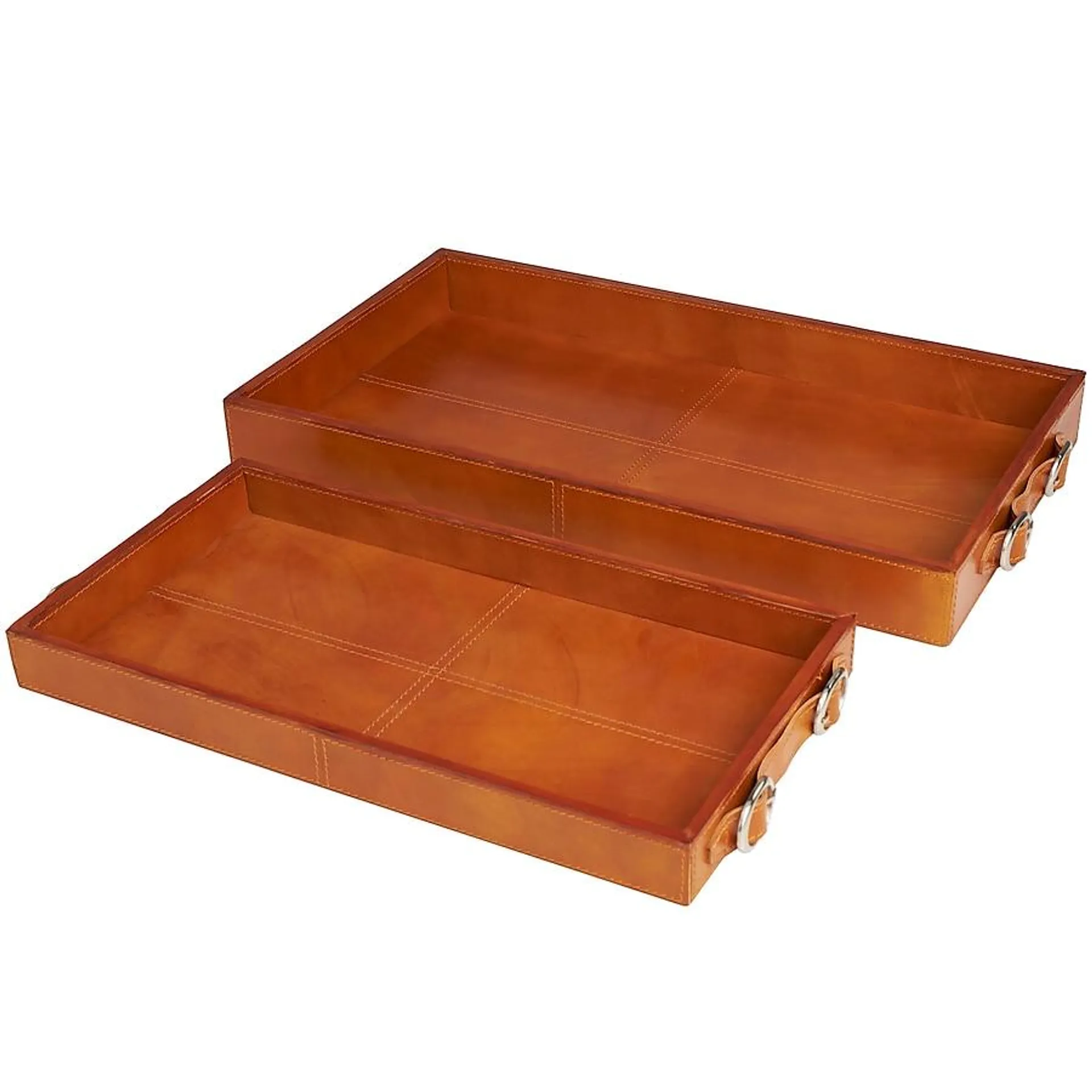 Grayson Lane 2-Pack Brown Leather Modern Decorative Tray