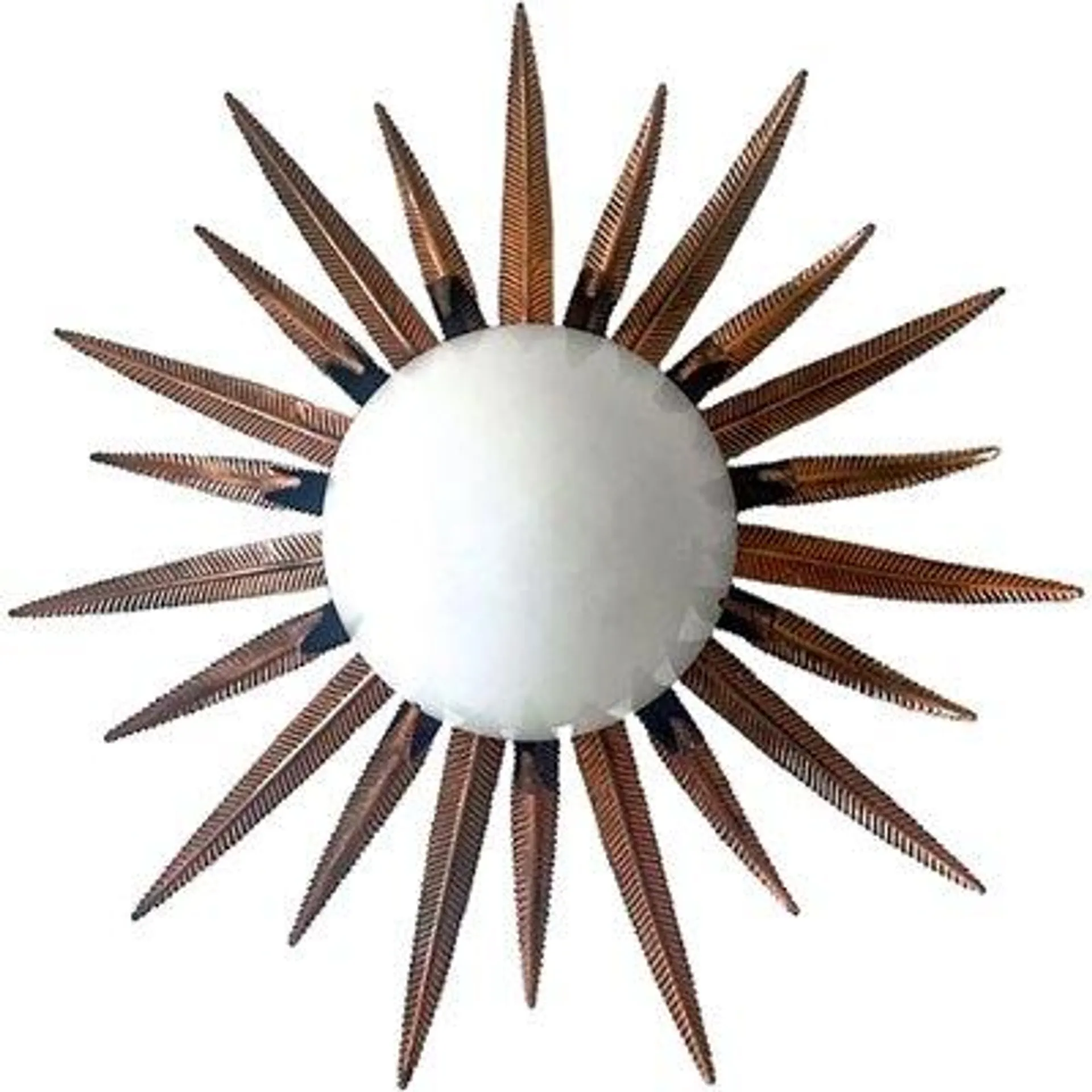 Mid-Century Spanish Opalina and Wrought Iron Ceiling Lamp