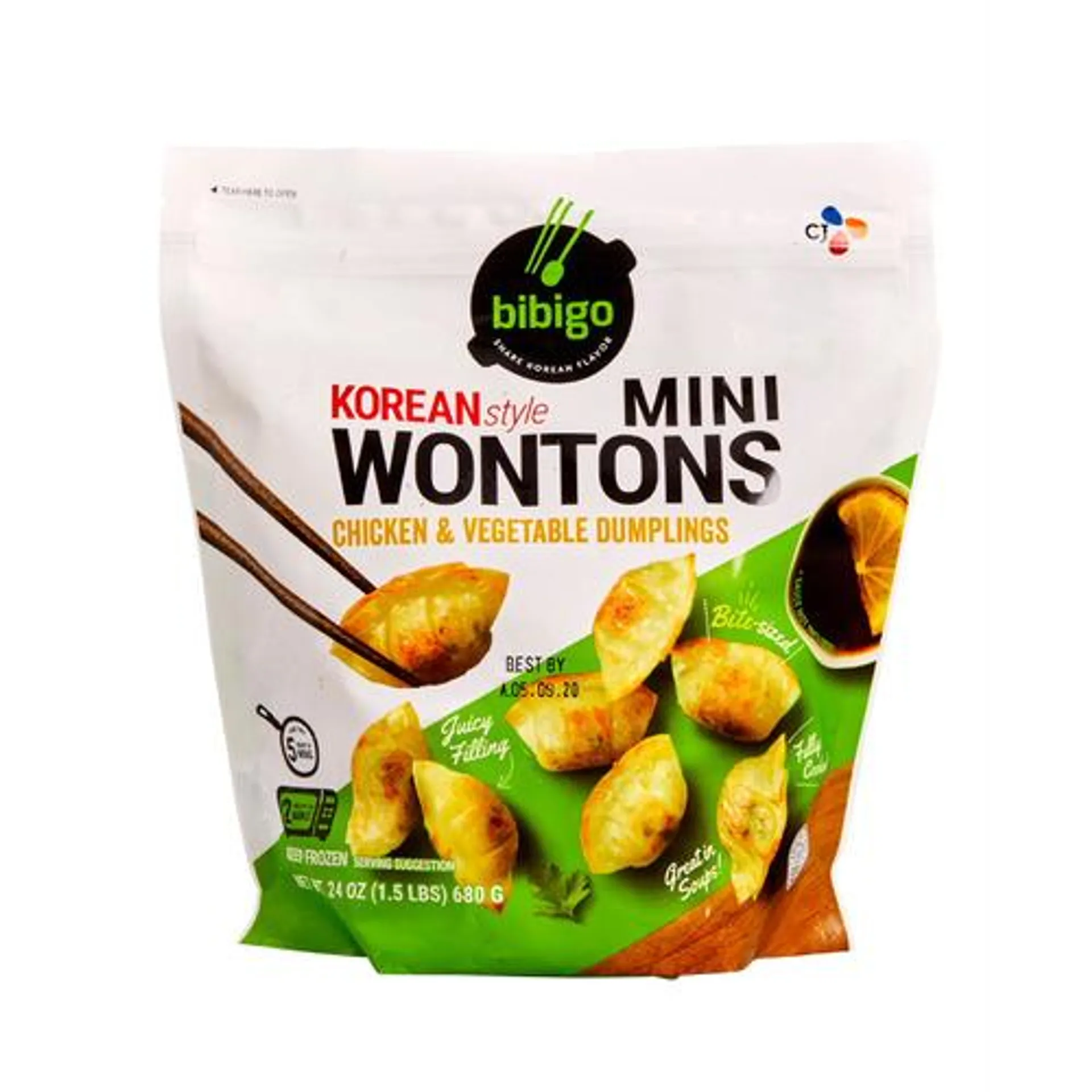 Bibigo frozen mini wontons, chicken & vegetables