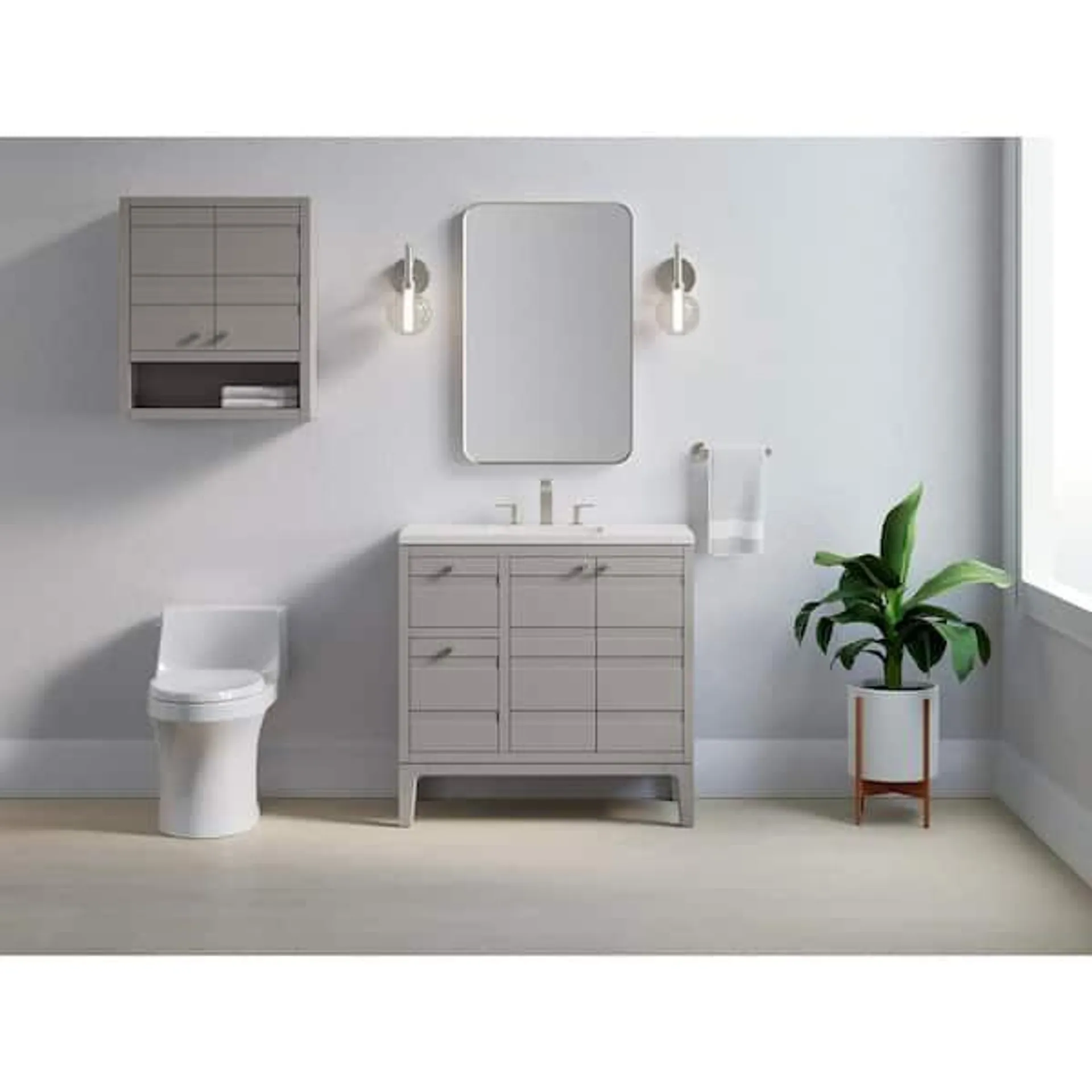 Helst 36 in. W x 18 in. D x 36 in. H Single Sink Open Base Bath Vanity in Mohair Grey with Quartz Top