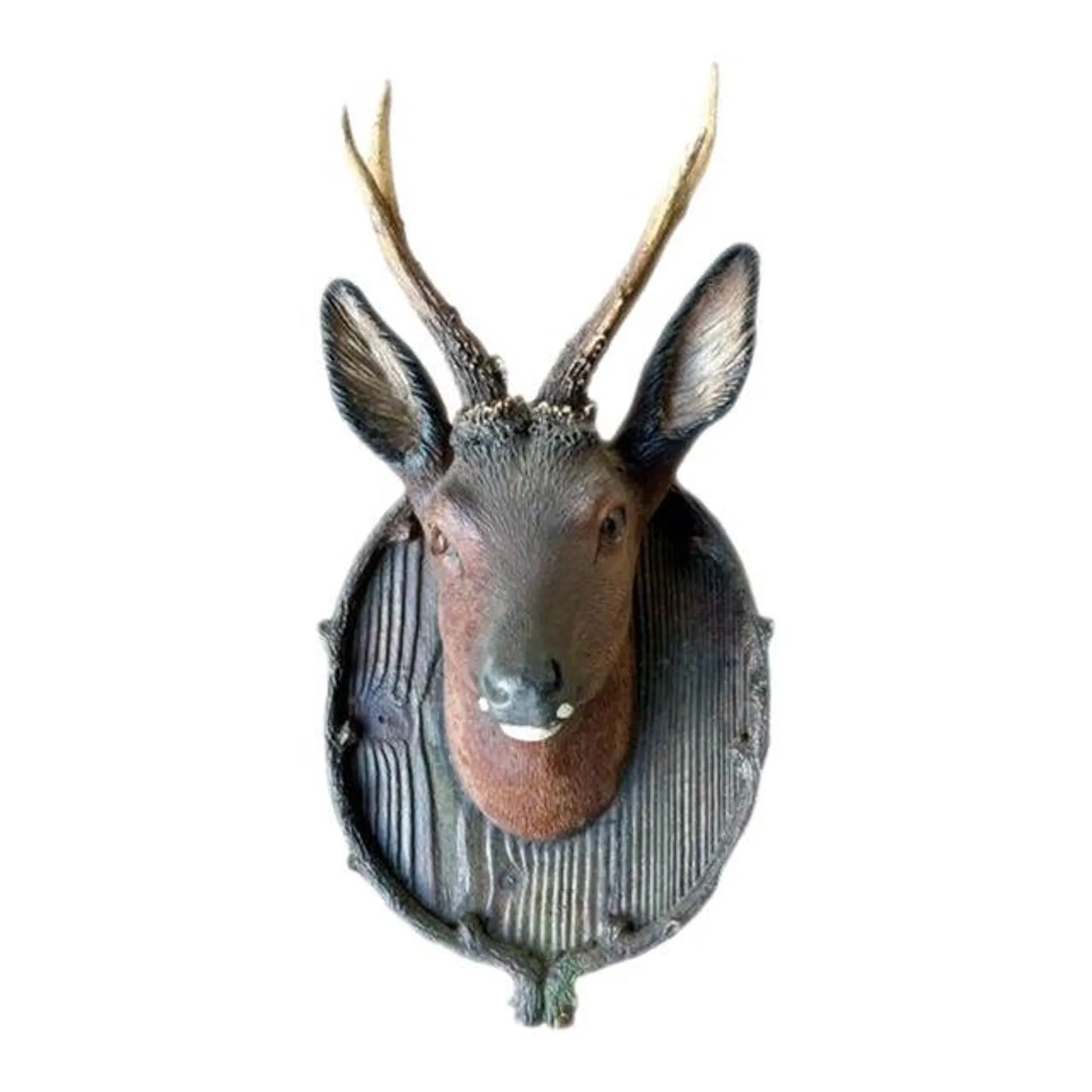 1950s Roe Deer Head Cast Ceramic Terra Cotta Glass Eyes